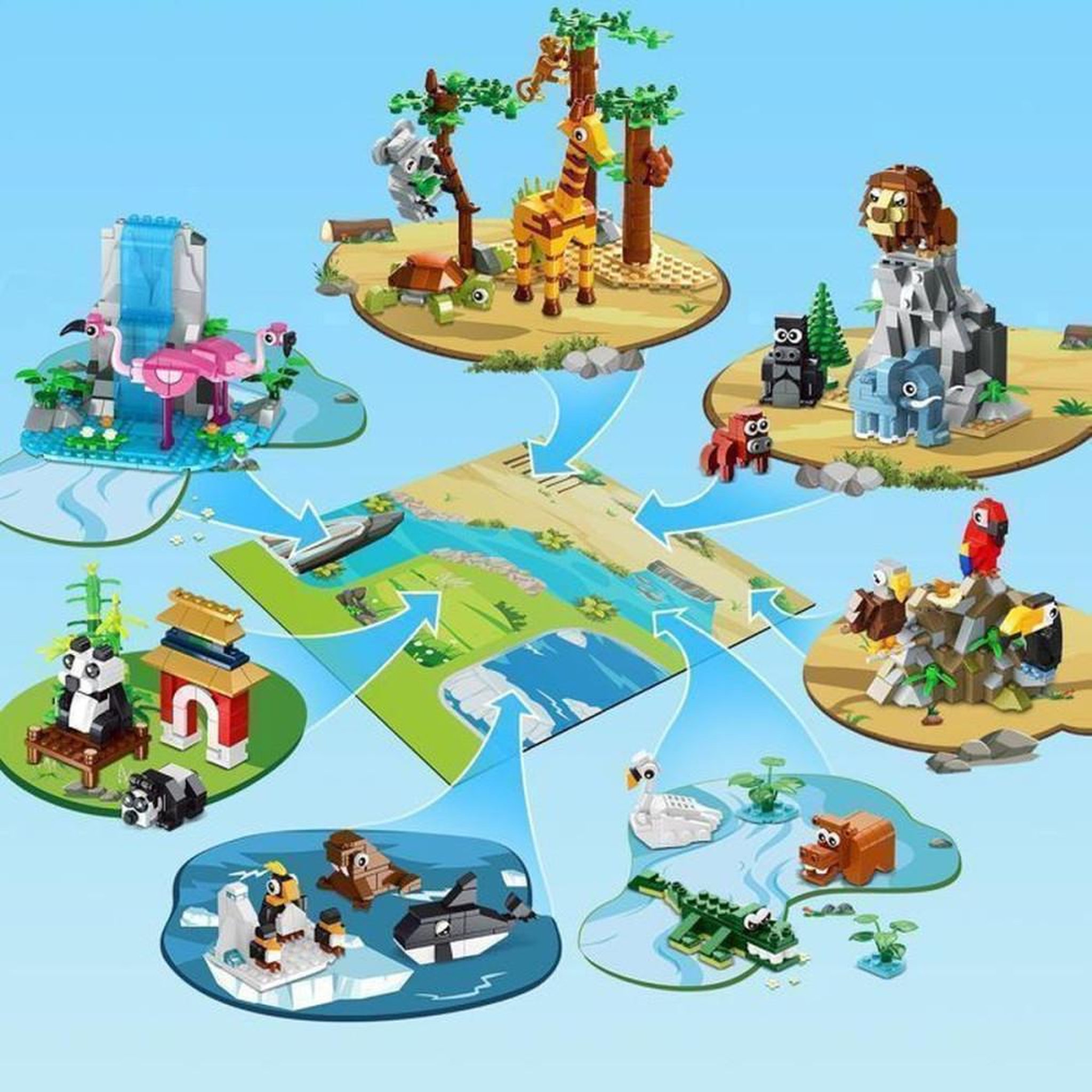 Voir la diapositive 3 : Kit de construction Zoo 25 en 1 avec 25 animaux et 8 habitats, tapis de jeu pliable 38 x 38 cm, dès 6 ans