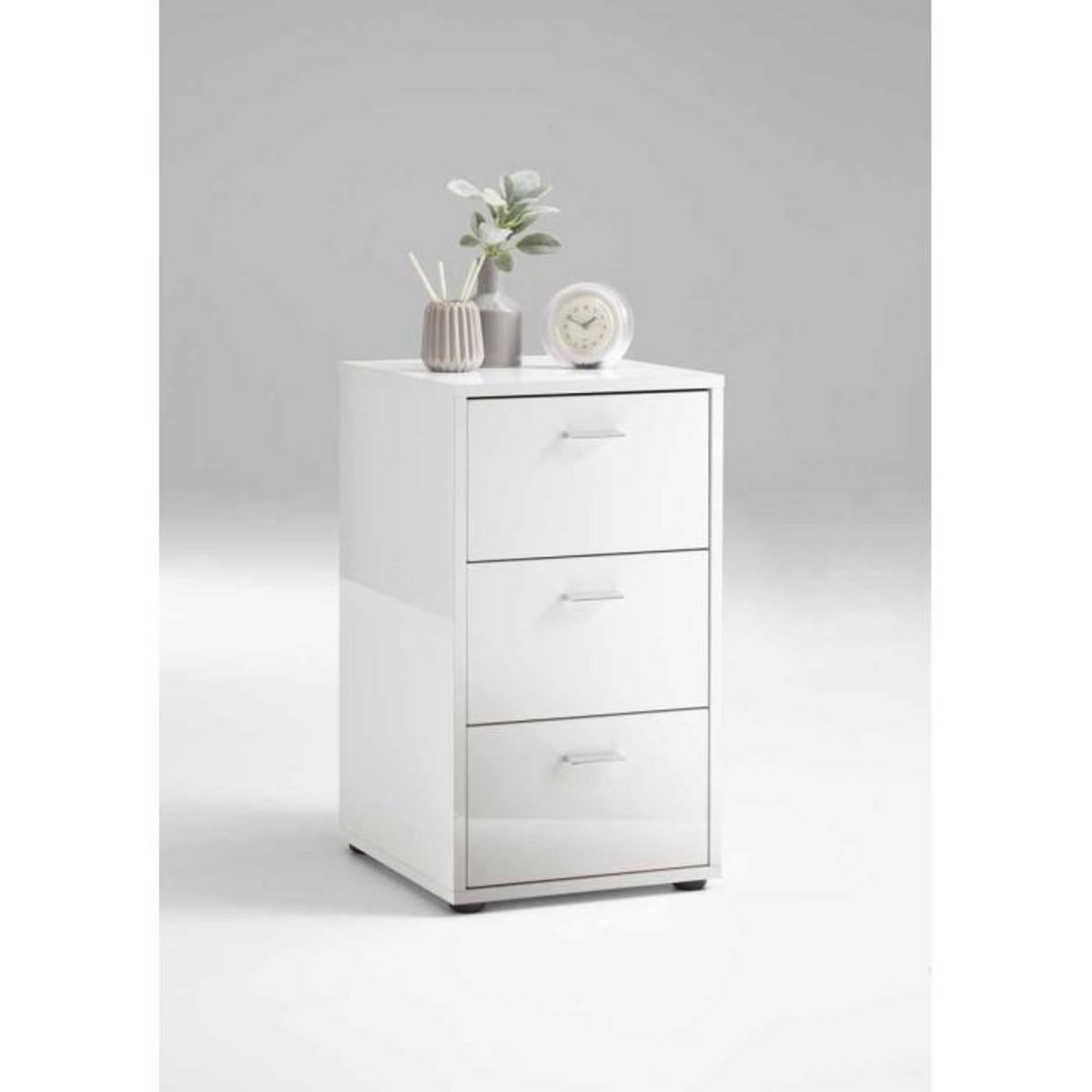 Paris Prix Table d'Appoint 3 Tiroirs Design  Gania  62cm Blanc Laqué