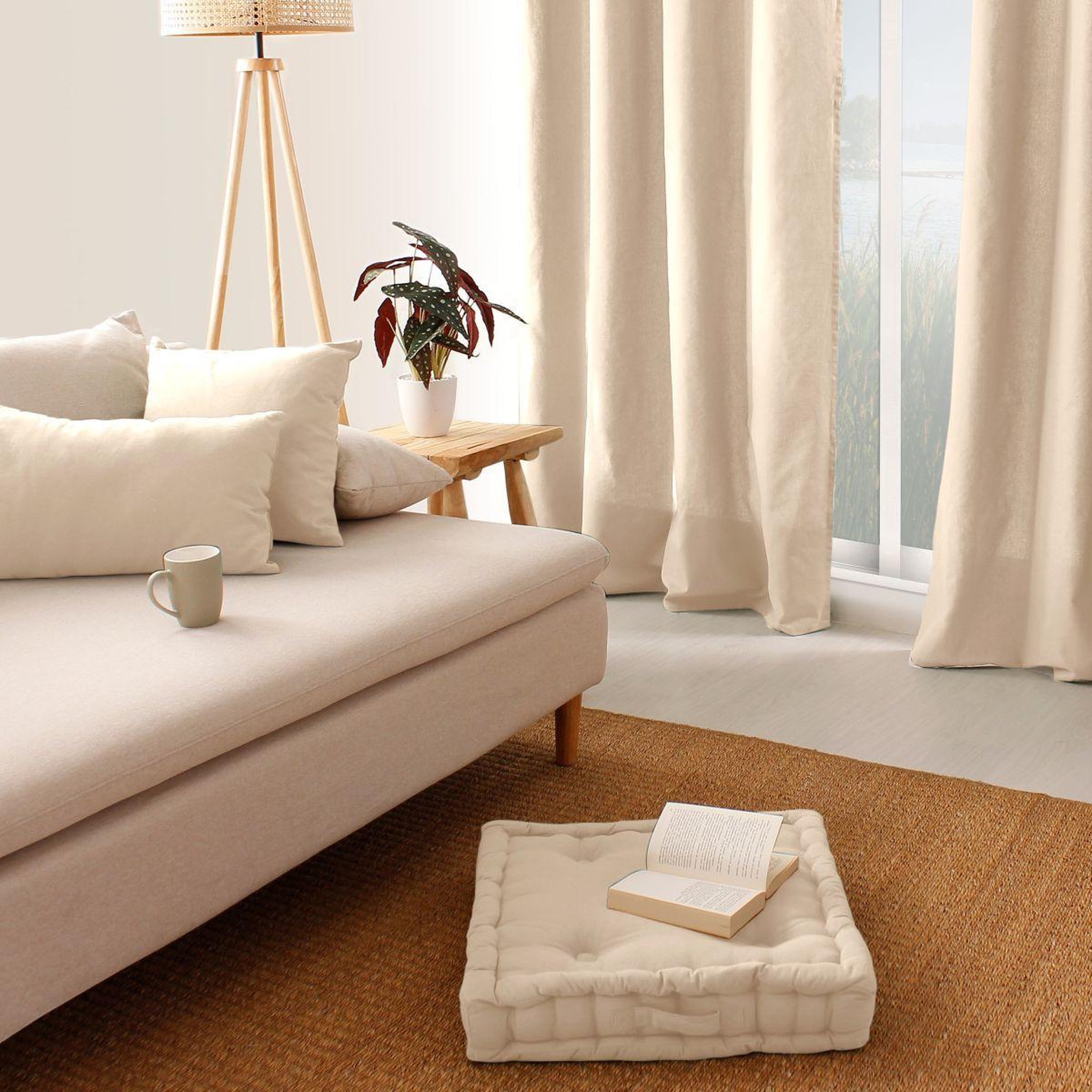 Voir la diapositive 3 : ENJOY HOME Coussin de Sol Uni  Panama  50x50cm Écru
