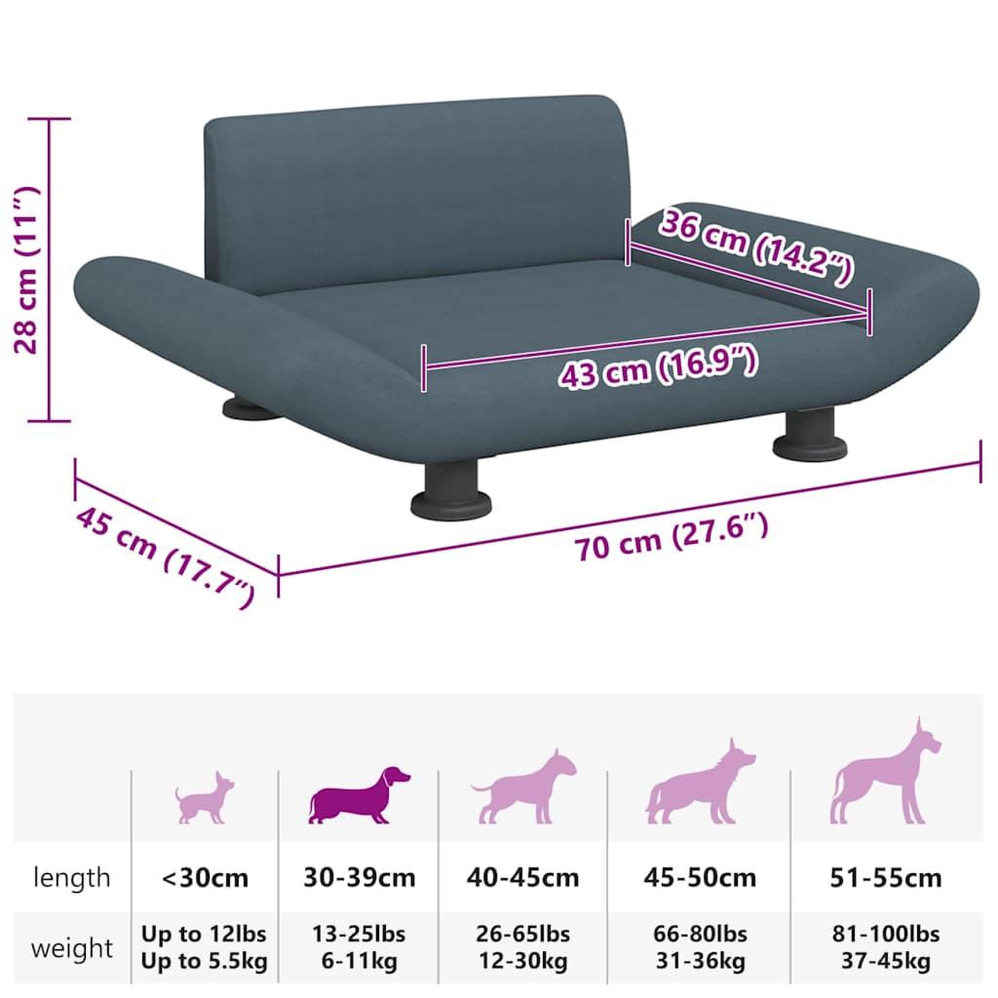 Voir la diapositive 6 : VIDAXL Lit pour chien gris fonce 70x45x28 cm tissu
