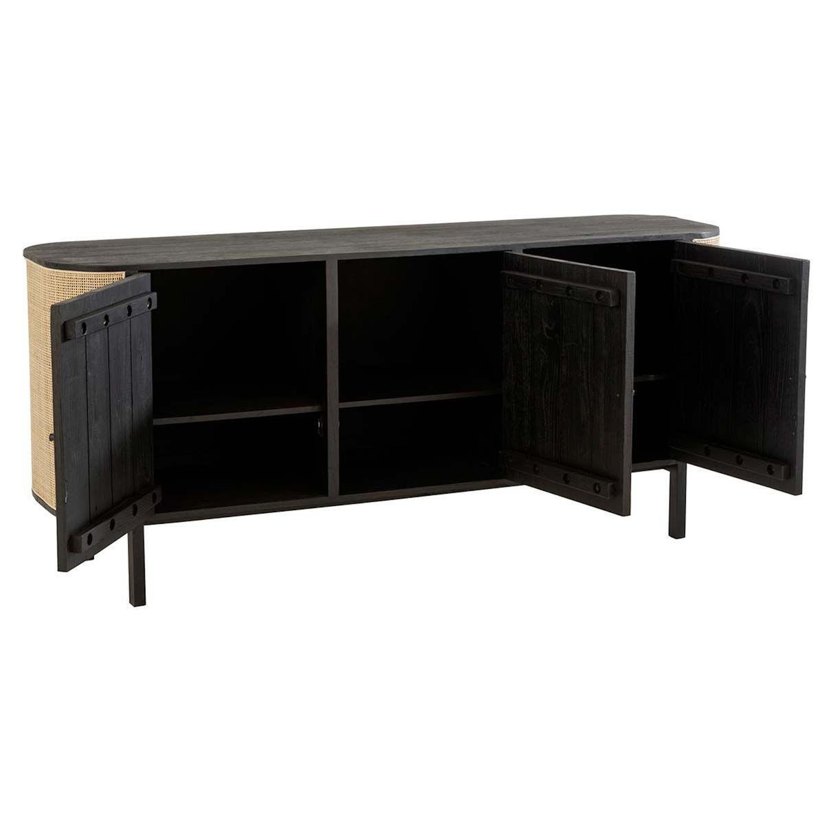 Paris Prix Buffet 3 Portes en Rotin  Molly  180cm Noir & Beige