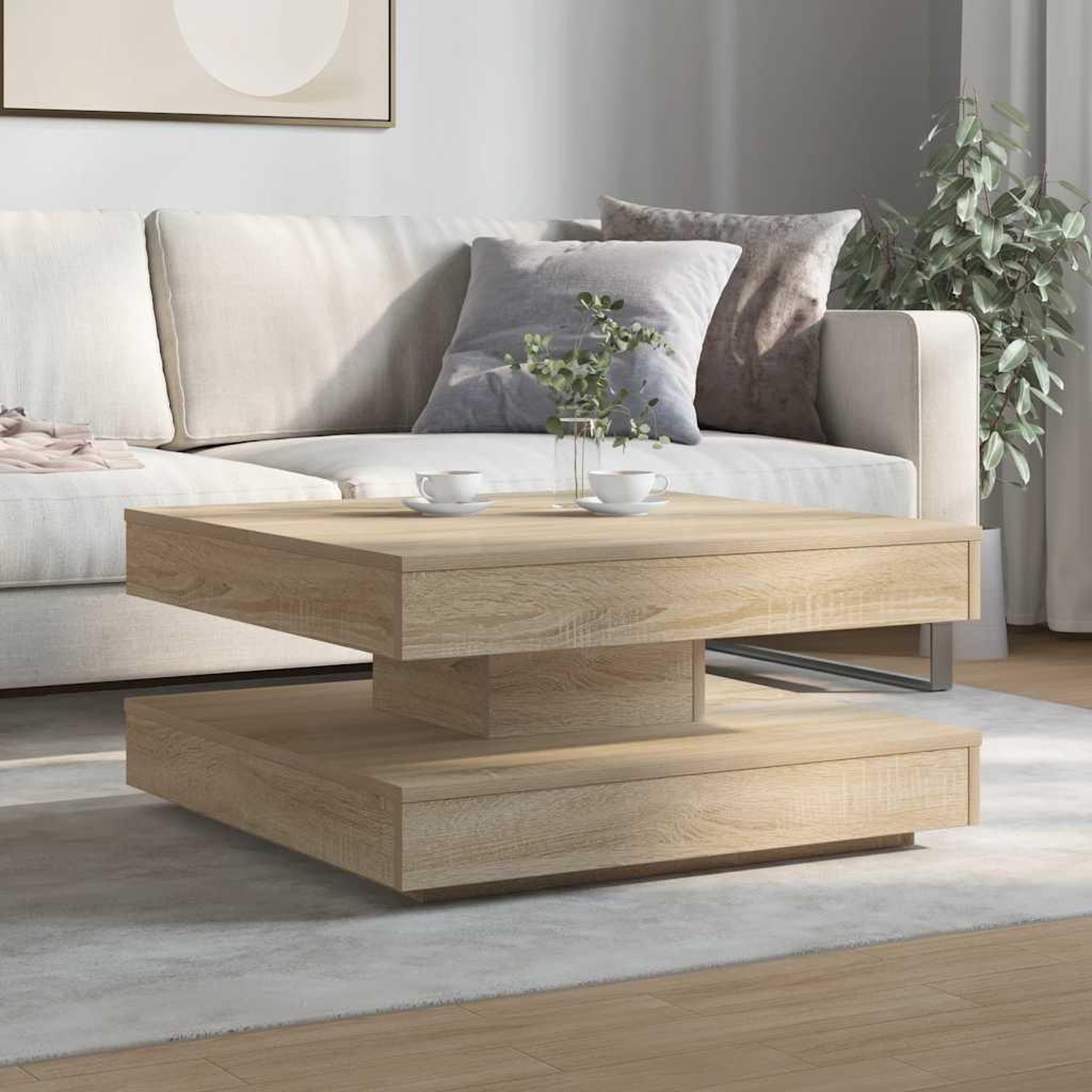 Voir la diapositive 3 : VIDAXL Table basse rotative a 360 degres chene sonoma 70x70x34,5 cm