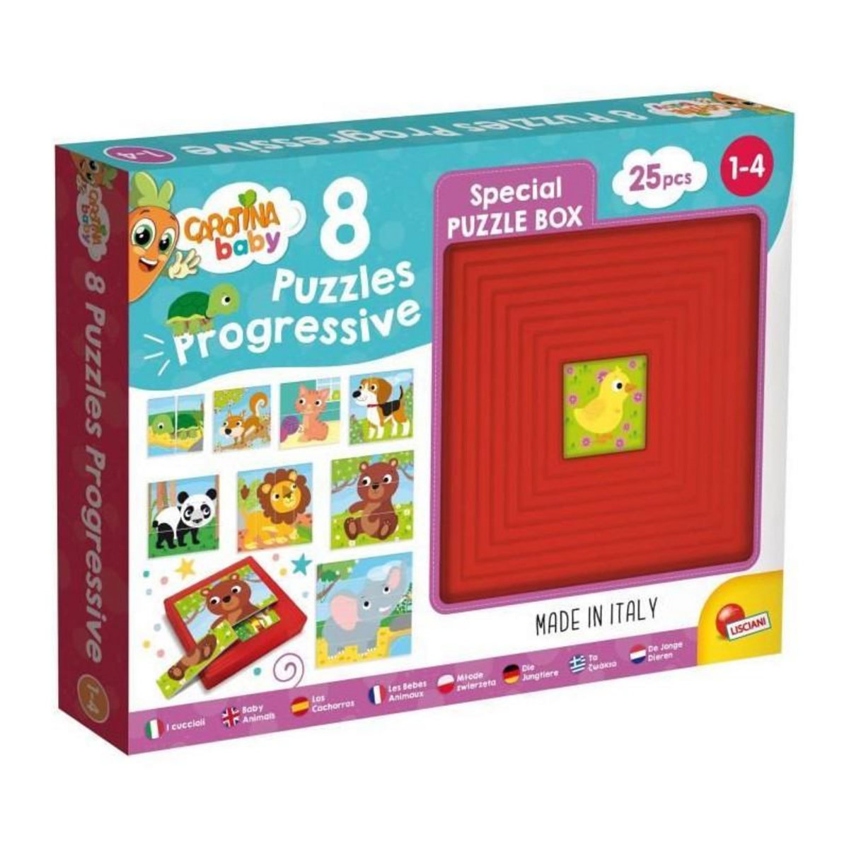 LISCIANI GIOCHI 8 puzzles progressifs - Carotina Baby - les Bébés Animaux - avec support auto correctif - LISCIANI