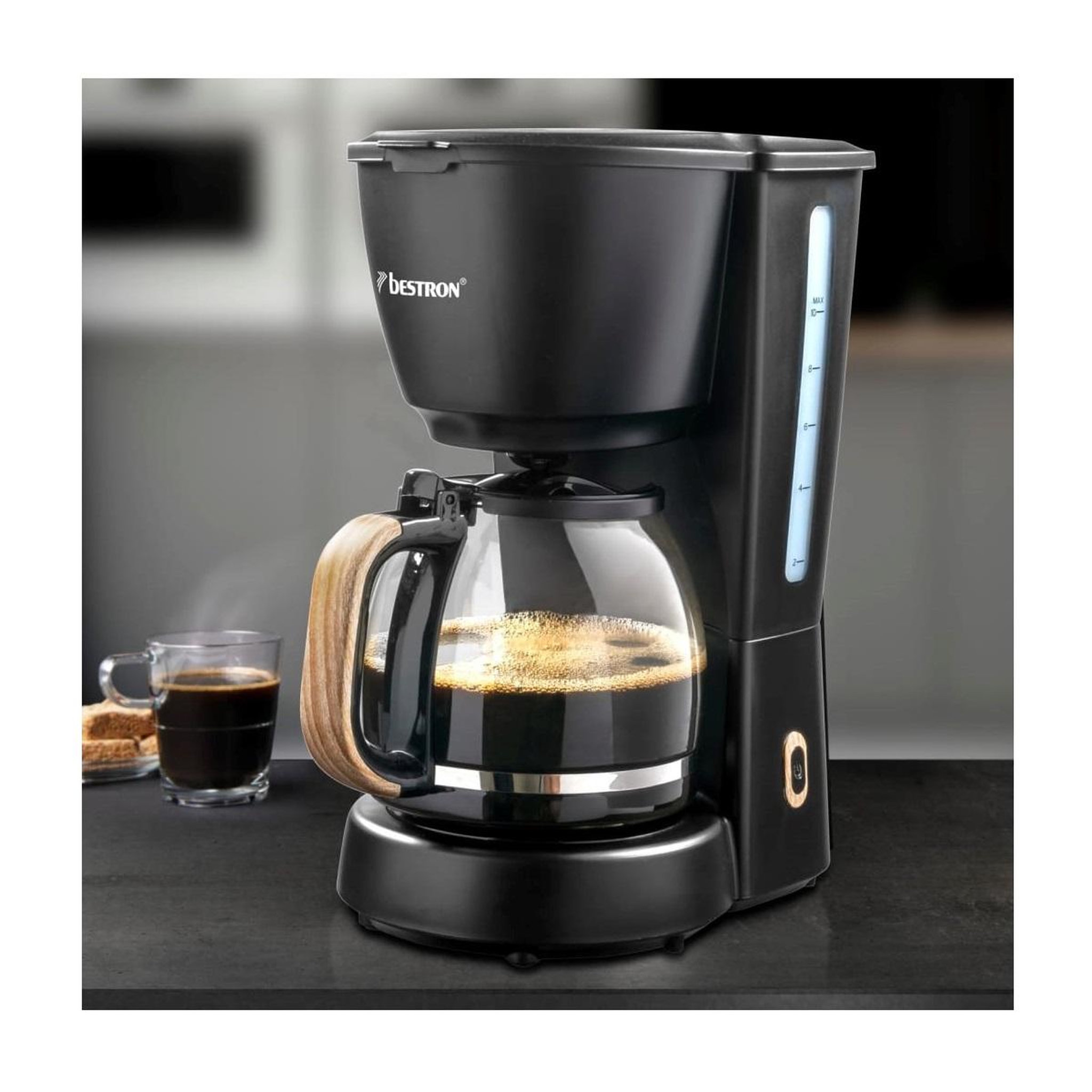 Voir la diapositive 2 : Bestron Cafetière filtre 10 tasses 1000w noir/bois - ACM900BW