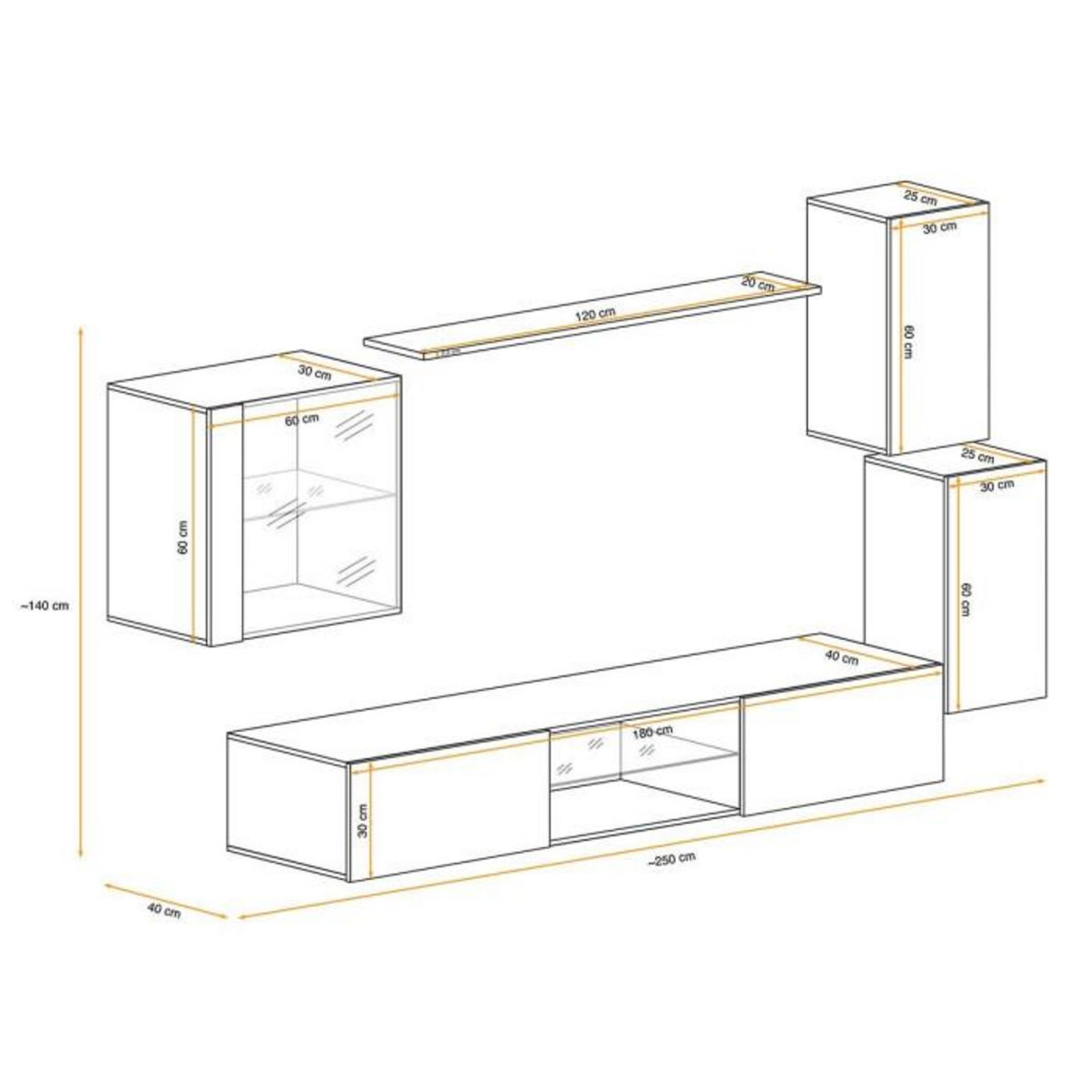 Paris Prix Ensemble Meuble TV  Switch XXIII  250cm Naturel & Blanc