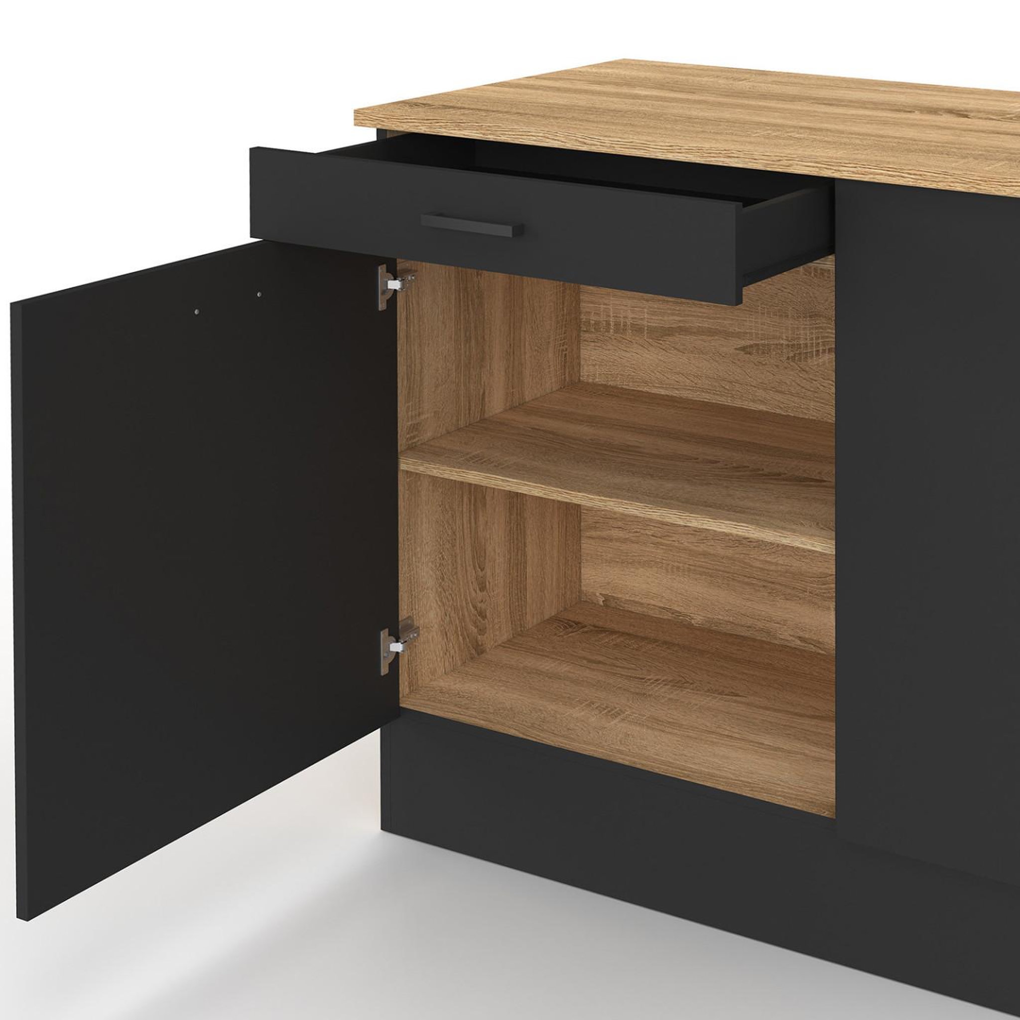 Voir la diapositive 6 : ID MARKET Cuisine complète kitchenette 120 cm stil avec plan de travail 3 éléments bois et noir