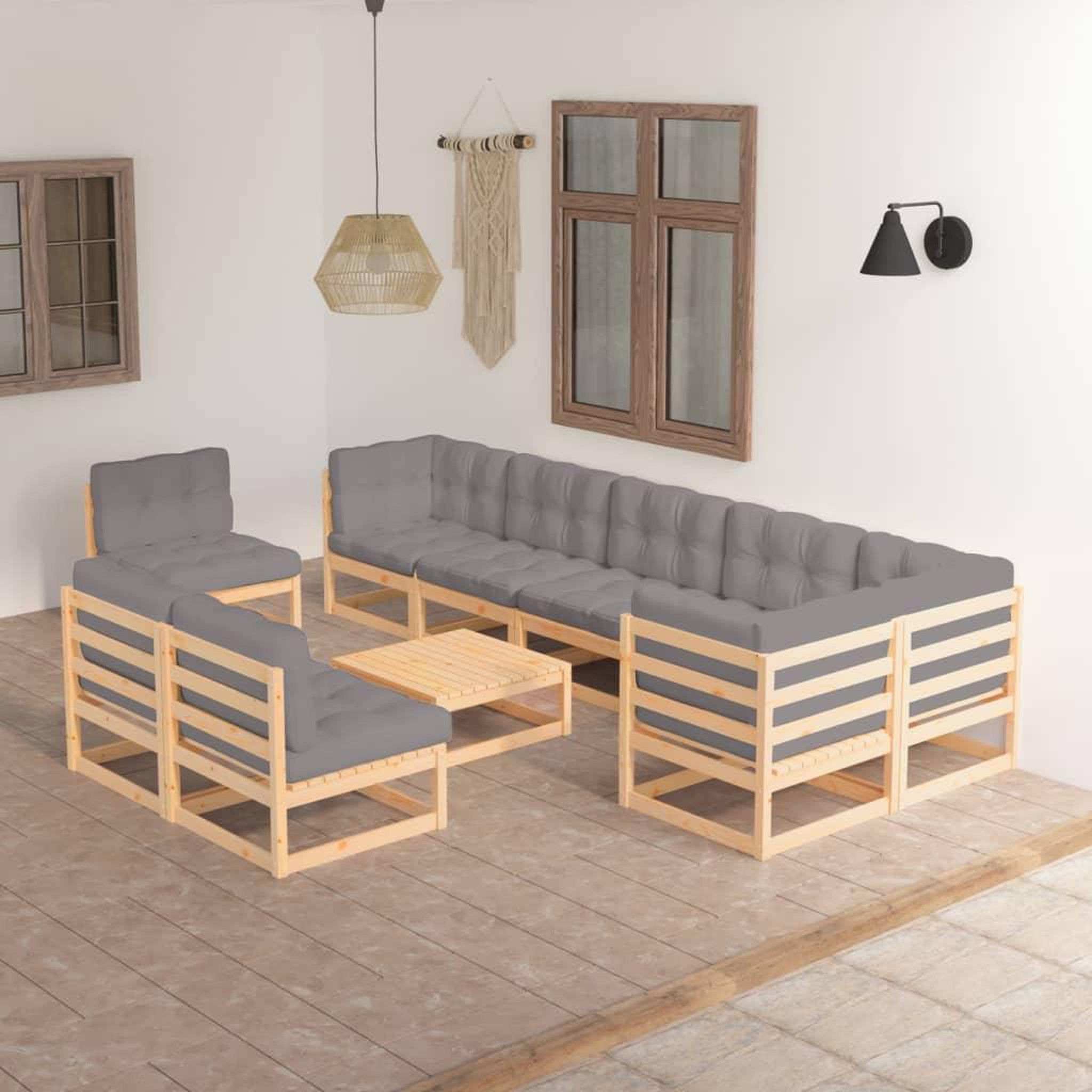 Voir la diapositive 1 : VIDAXL Salon de jardin 10 pcs avec coussins Bois de pin massif