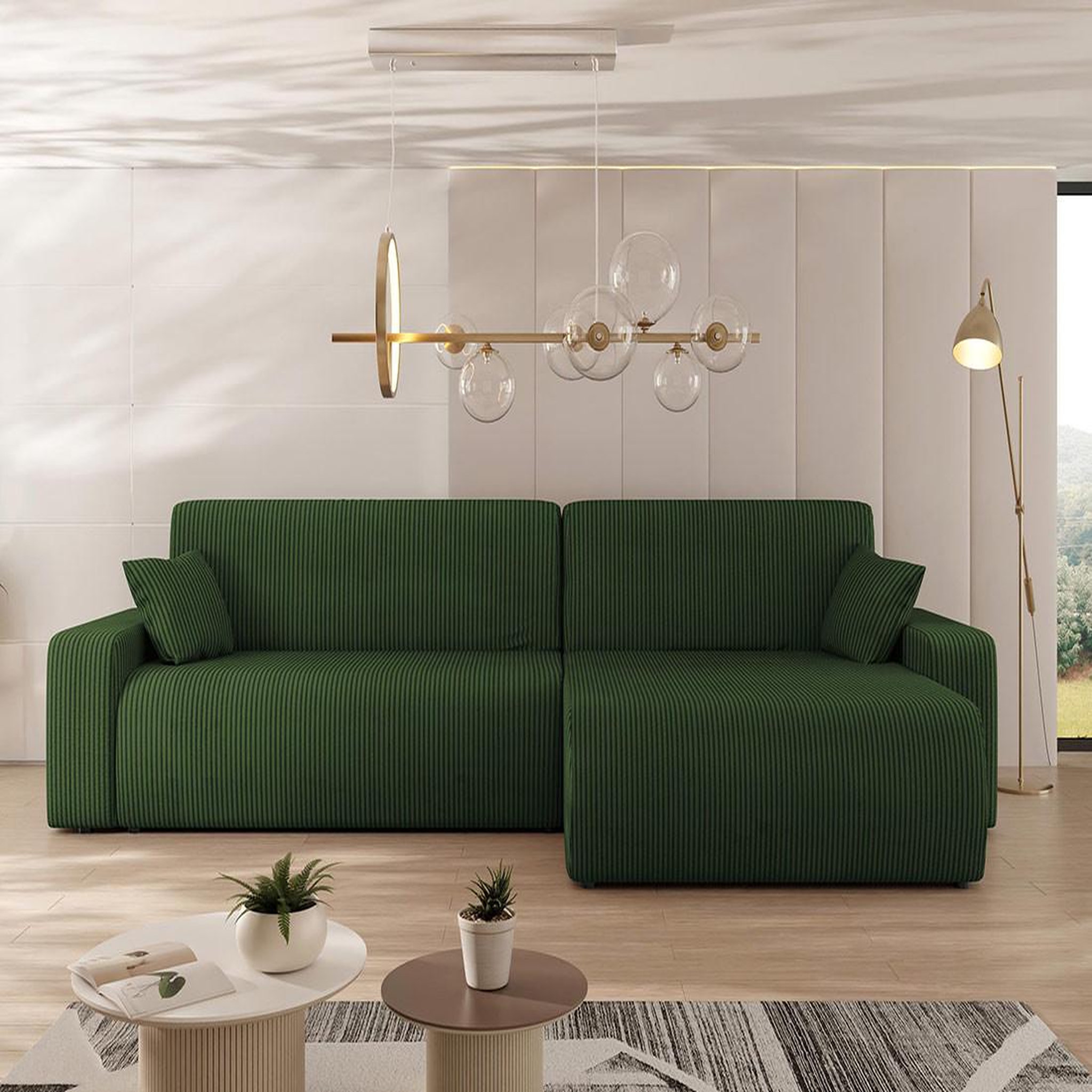 Voir la diapositive 4 : BEST MOBILIER Artemisa - canapé d'angle réversible 5 places convertible avec coffre en velours côtelé