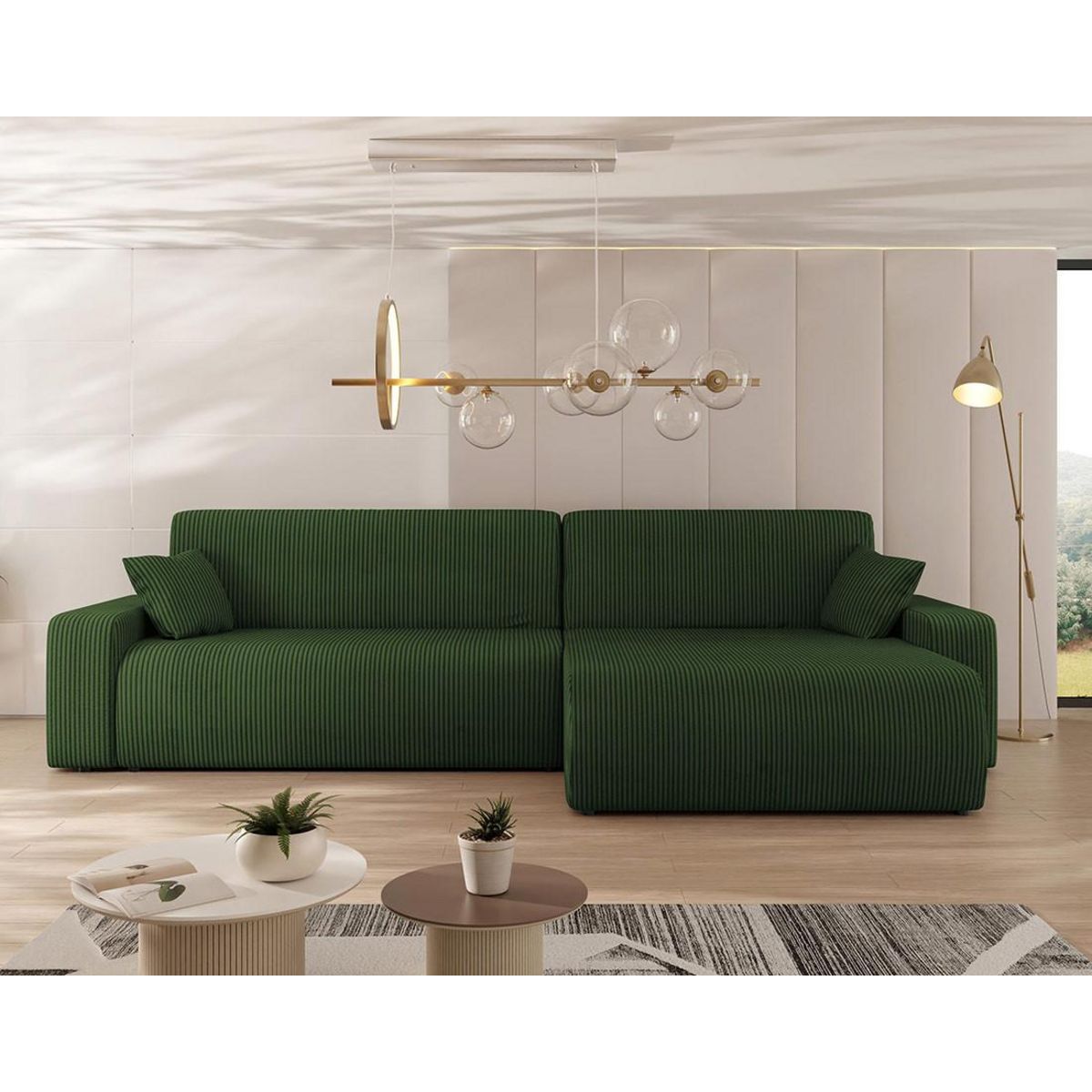 BEST MOBILIER Artemisa - canapé d'angle réversible 5 places convertible avec coffre en velours côtelé