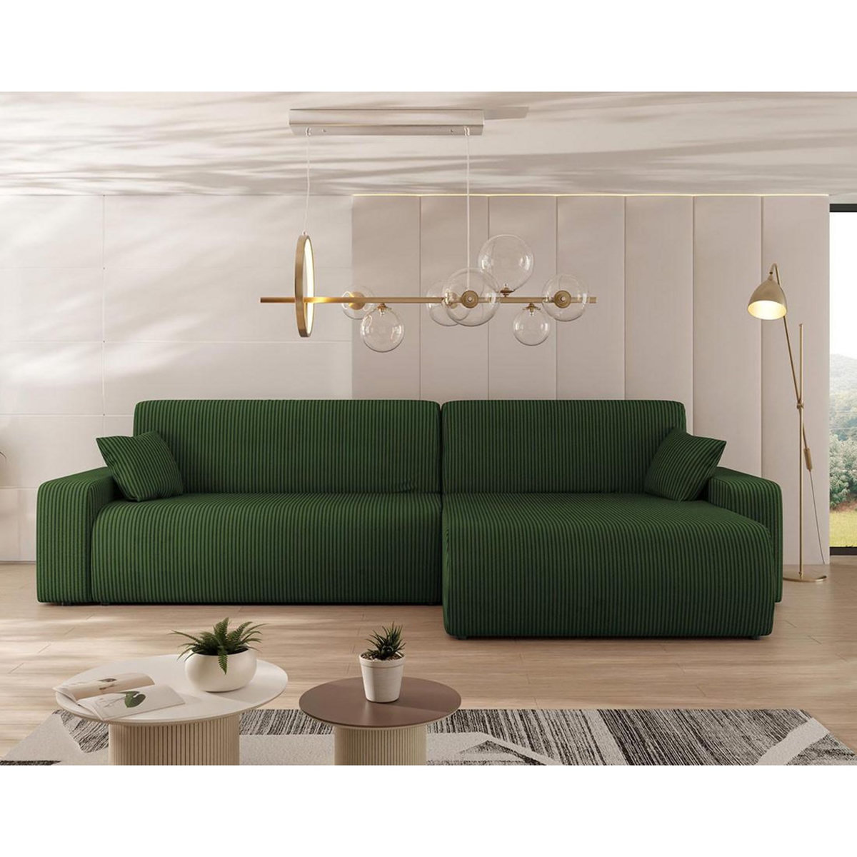 BEST MOBILIER Artemisa - canapé d'angle réversible 5 places convertible avec coffre en velours côtelé