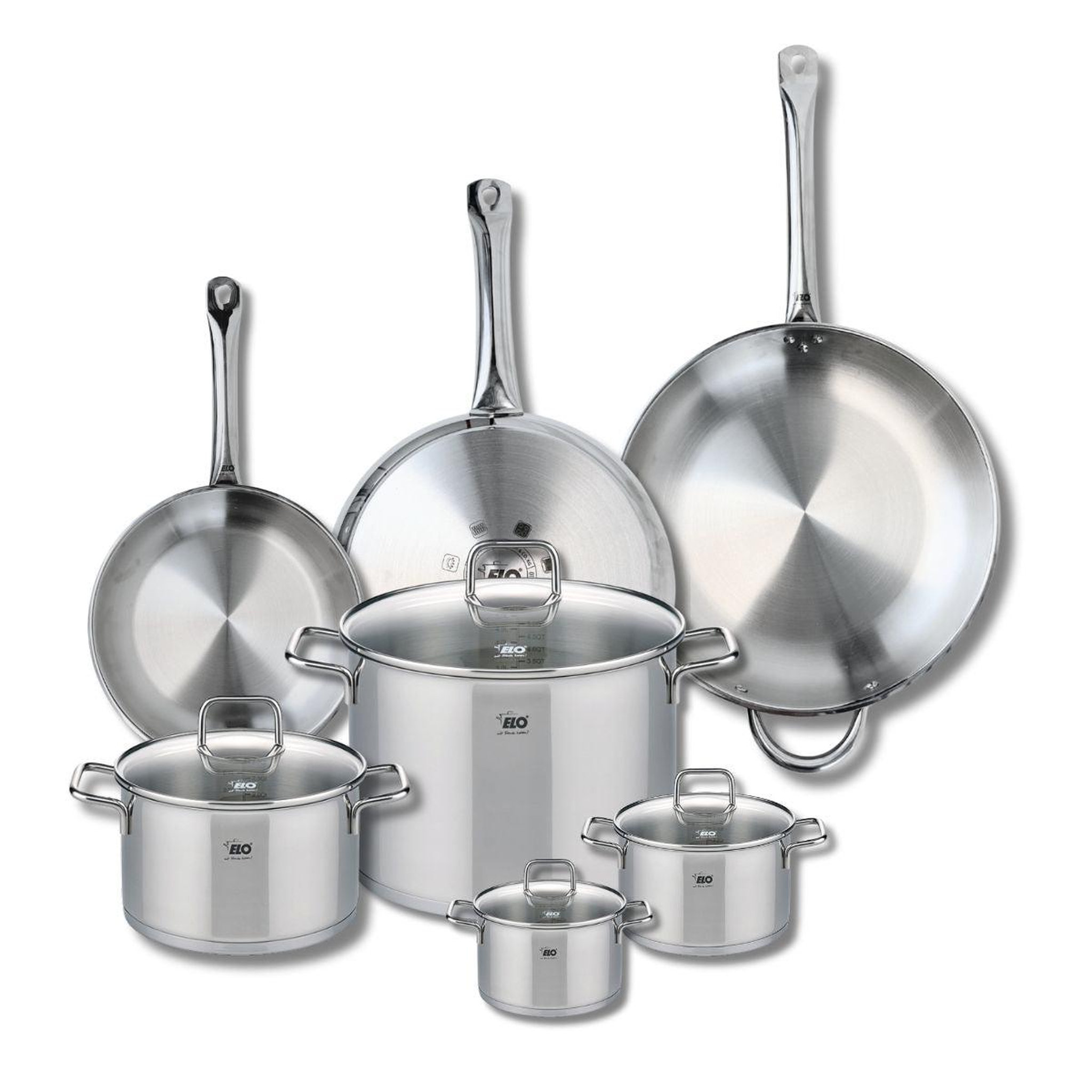 ELO Ensemble de 3 poêles de cuisson 24, 28 et 32 cm et 4 faitouts 12, 14, 20 et 26 cm elo profi citrin