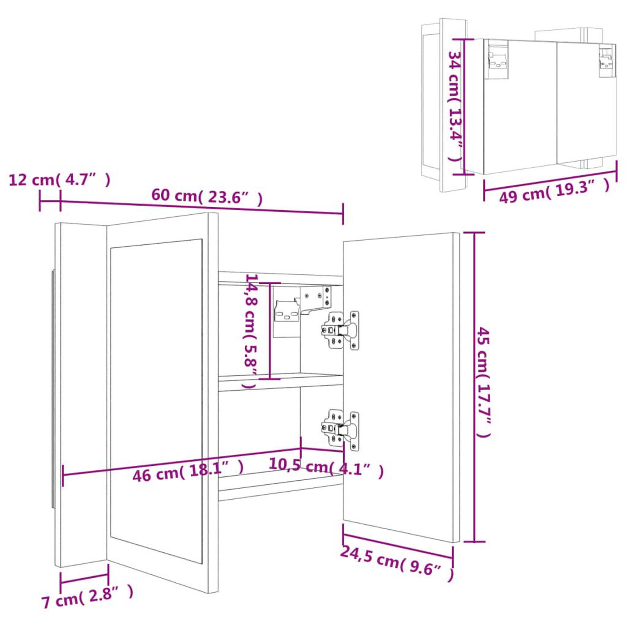 Voir la diapositive 6 : VIDAXL Armoire a miroir LED Sonoma gris 60x12x45 cm Bois d'ingenierie