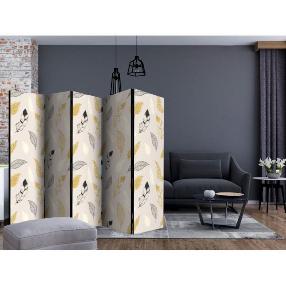 Paris Prix Paravent 5 Volets  Golden Feathers  172x225cm