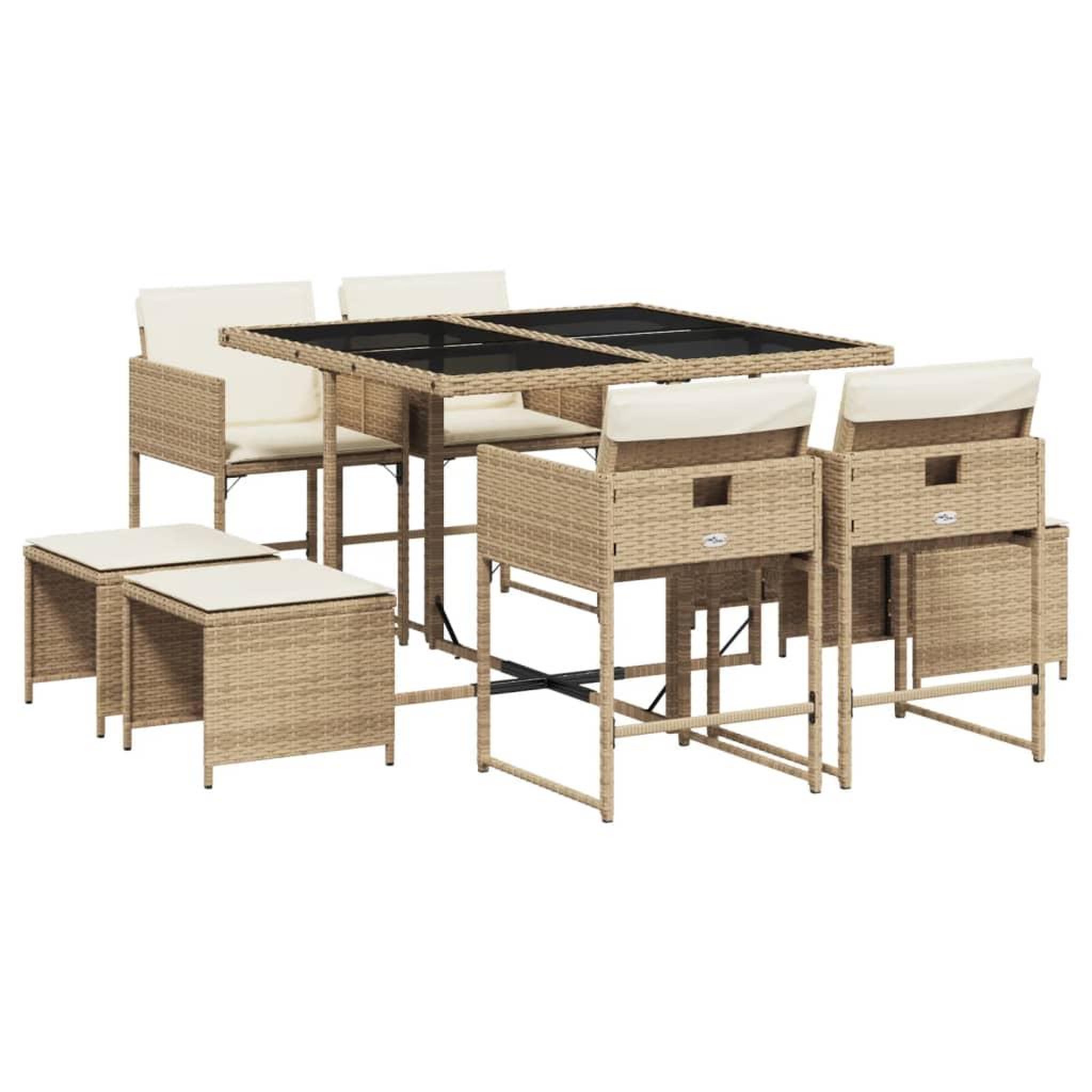 Voir la diapositive 2 : VIDAXL Ensemble a manger de jardin et coussins 9 pcs beige Poly rotin