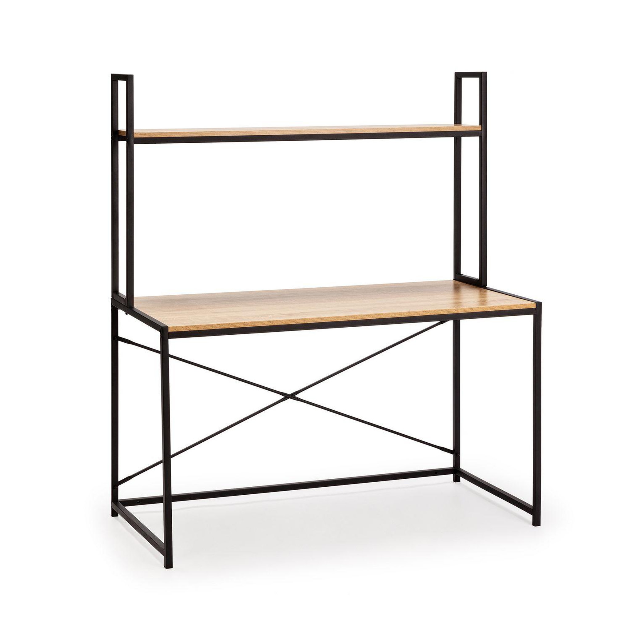 VS VENTA-STOCK Bureau Carmen noir, 1 étagère, style industriel, 120 cm longueur