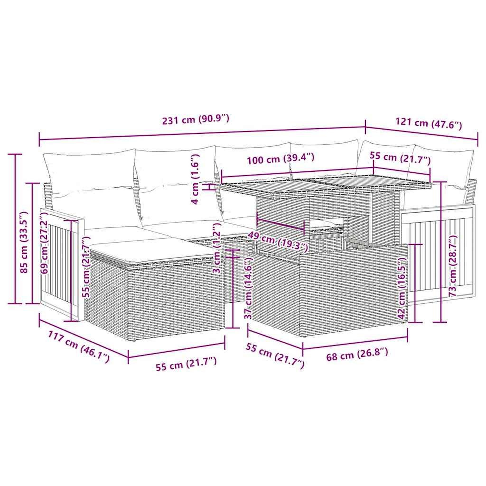 Voir la diapositive 6 : VIDAXL Salon de jardin avec coussins 7 pcs gris resine tressee acacia