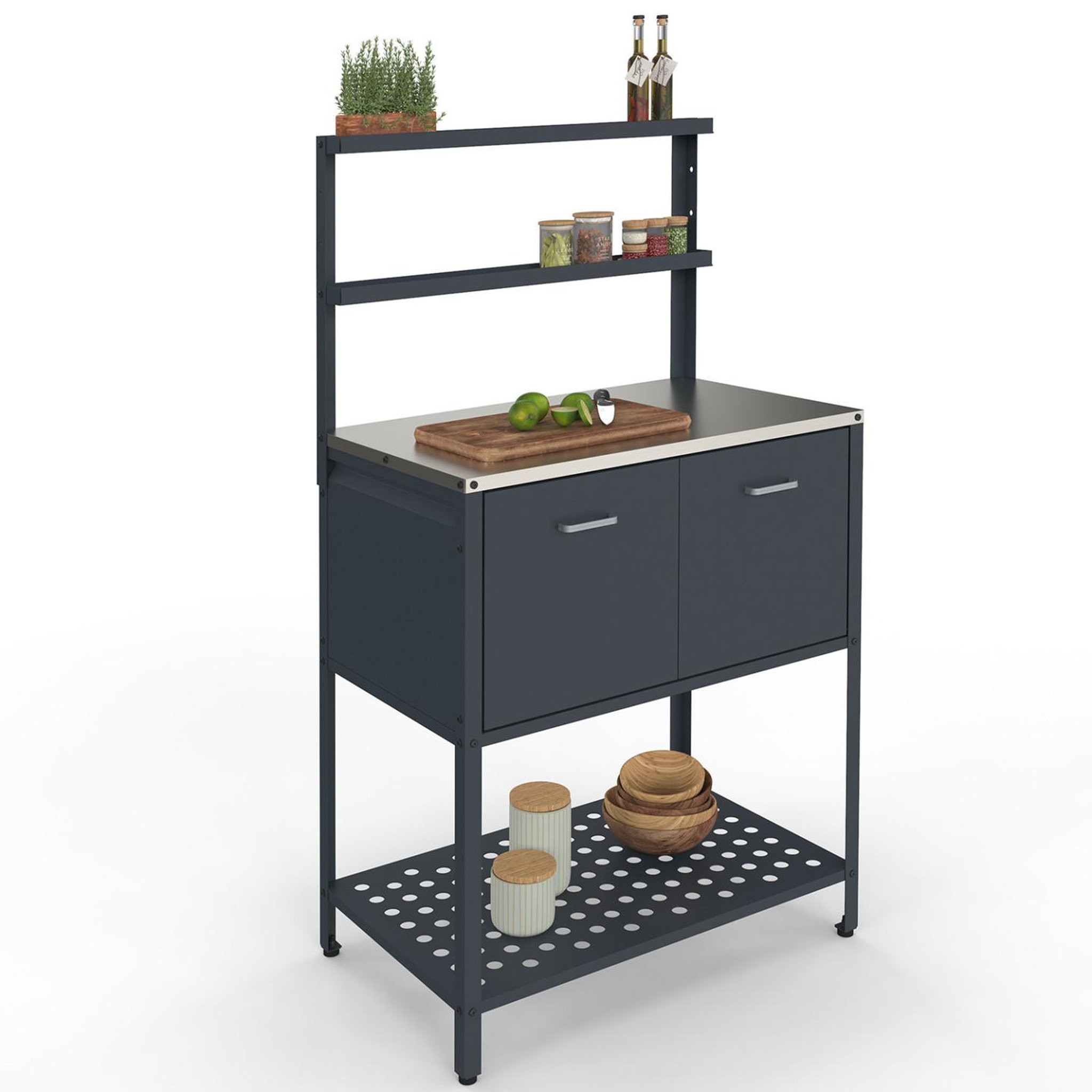 ID MARKET Meuble de cuisine extérieure pareo 2 portes et 2 étagères suspendues en acier gris anthracite