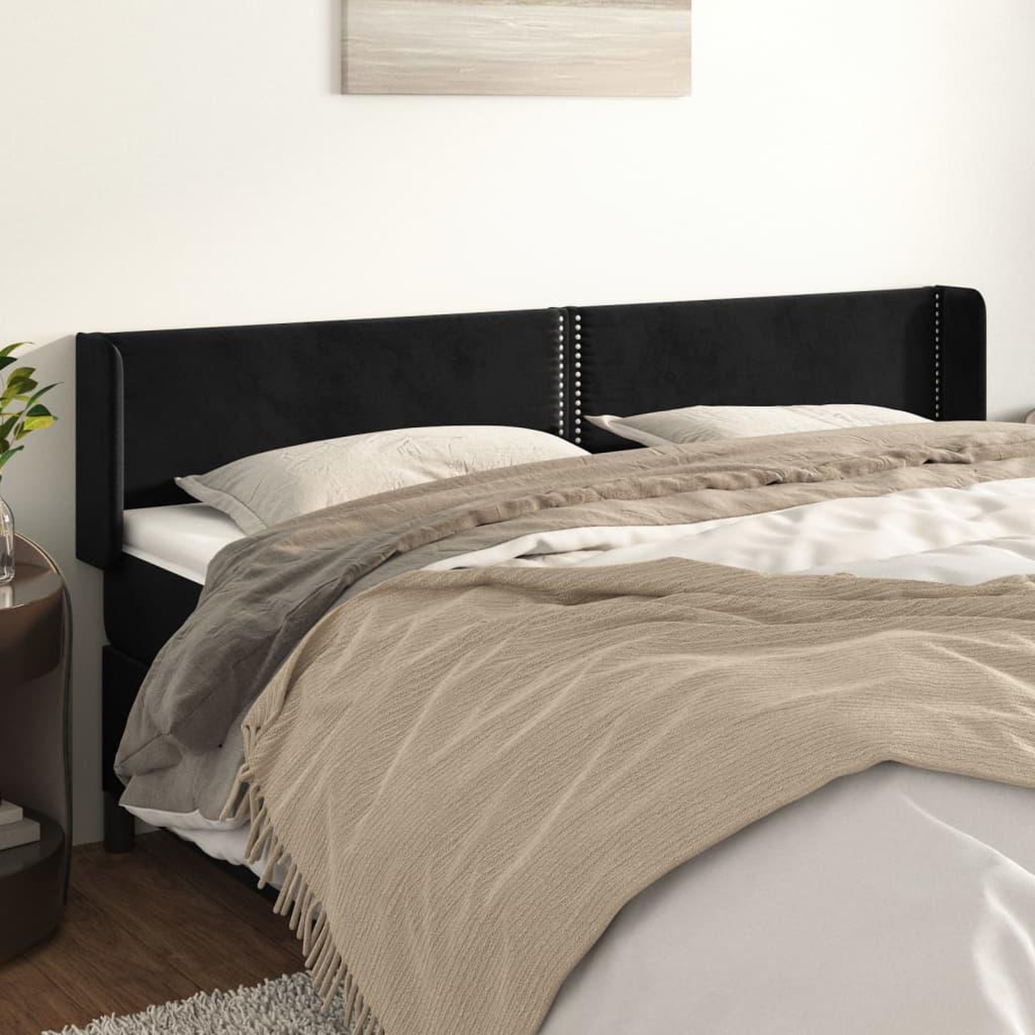 Voir la diapositive 1 : VIDAXL Tete de lit avec oreilles Noir 163x16x78/88 cm Velours