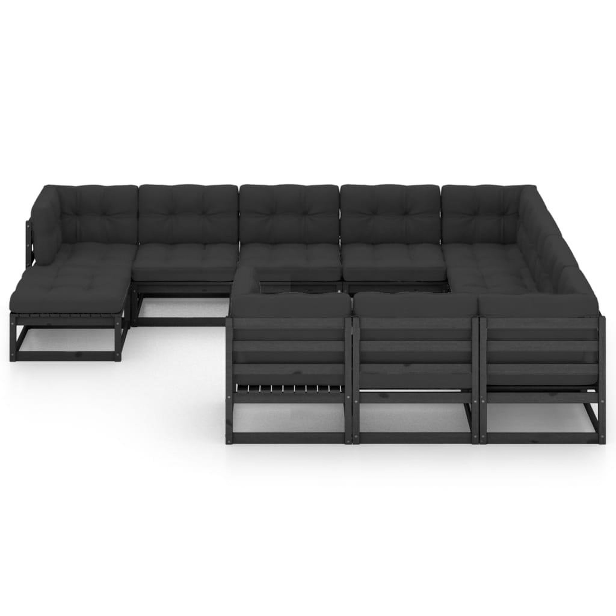 Voir la diapositive 2 : VIDAXL Salon de jardin 11 pcs avec coussins Noir Bois de pin massif