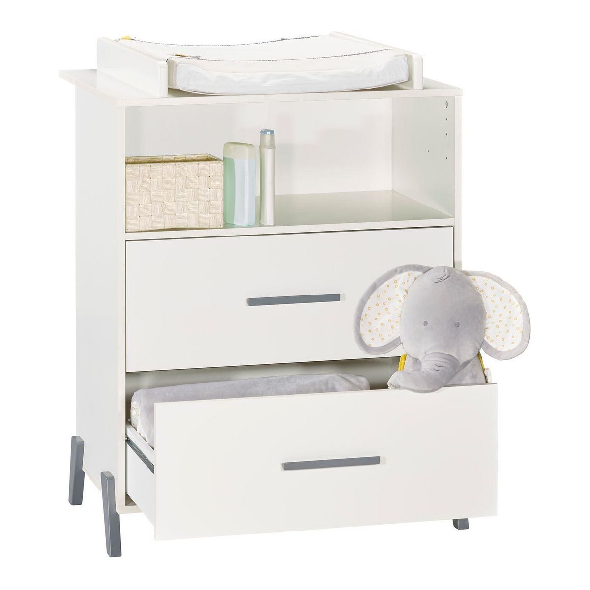 BABY PRICE Commode 2 Tiroirs et 1 Niche - JOY GRIS