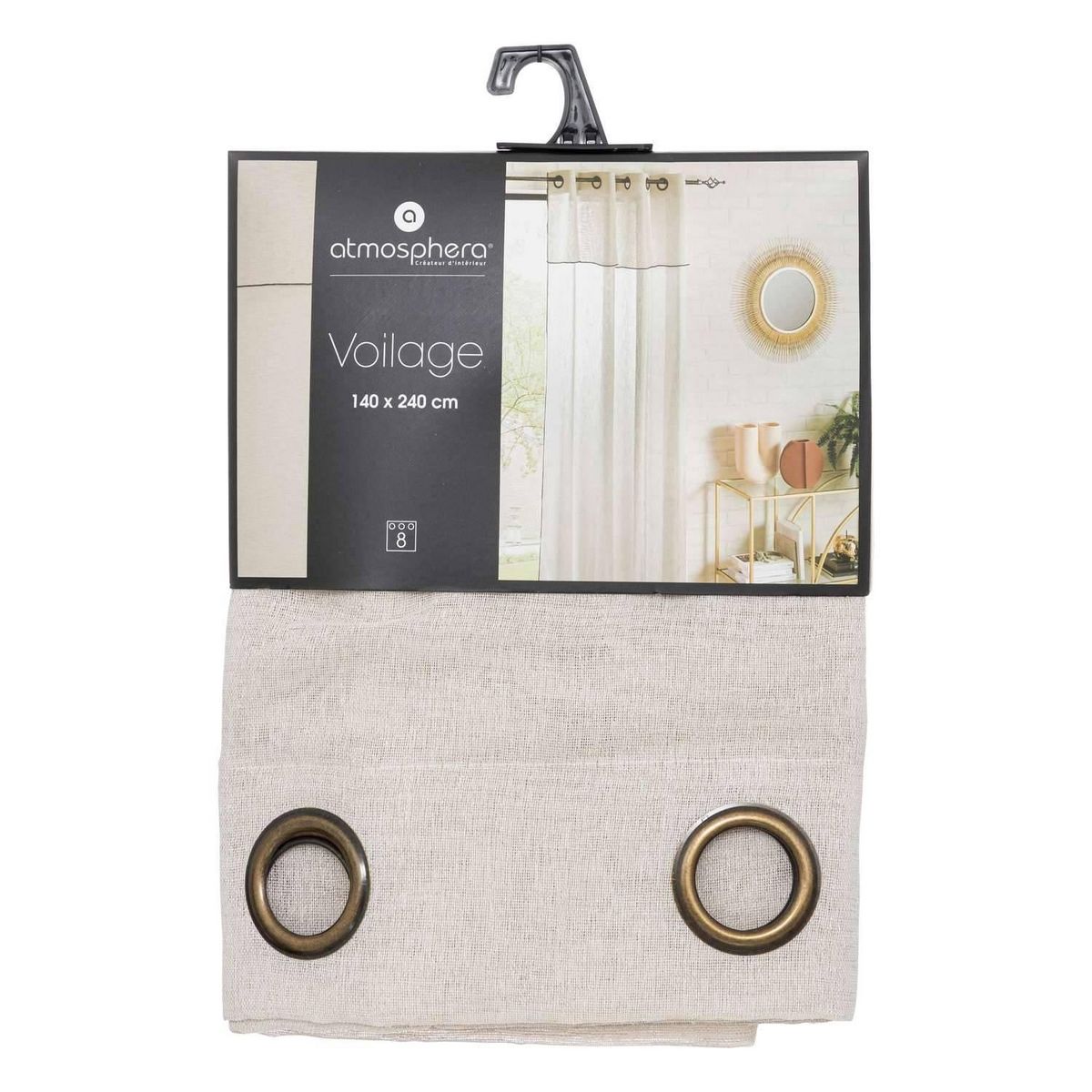 ATMOSPHERA Voilage à volant avec surpiqûre noire - 140 x 240 cm - Beige