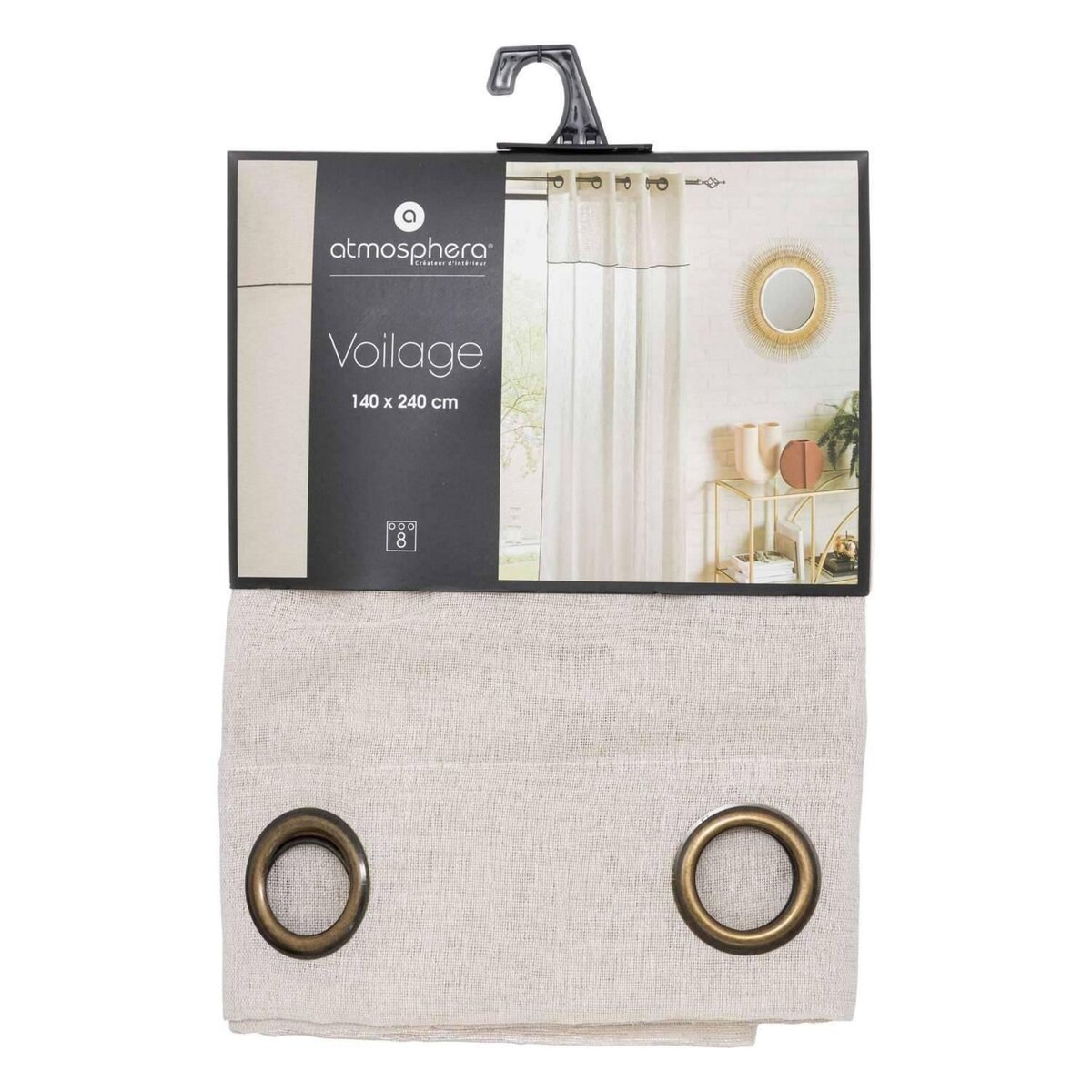 ATMOSPHERA Voilage à volant avec surpiqûre noire - 140 x 240 cm - Beige