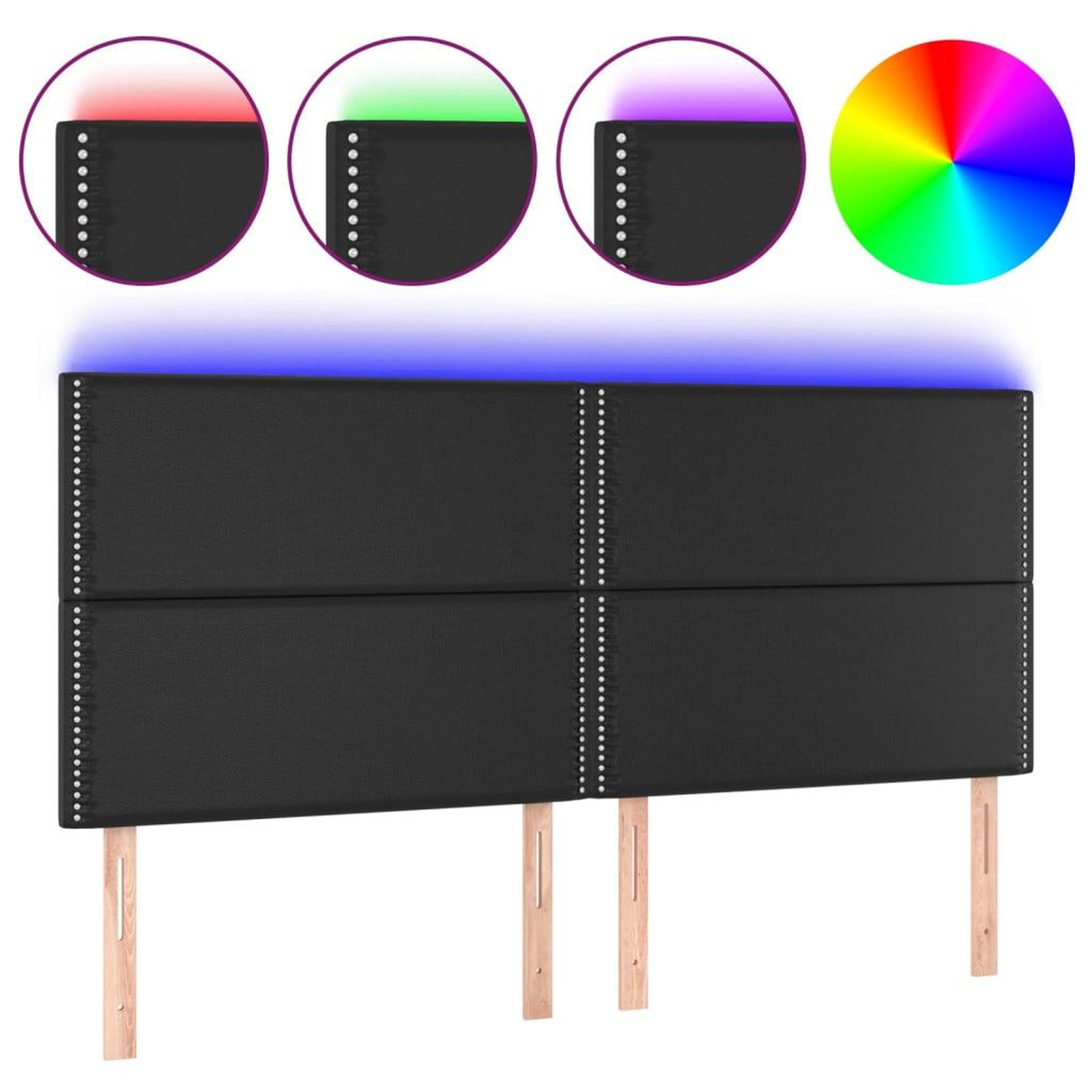 Voir la diapositive 2 : VIDAXL Tete de lit a LED Noir 200x5x118/128 cm Similicuir