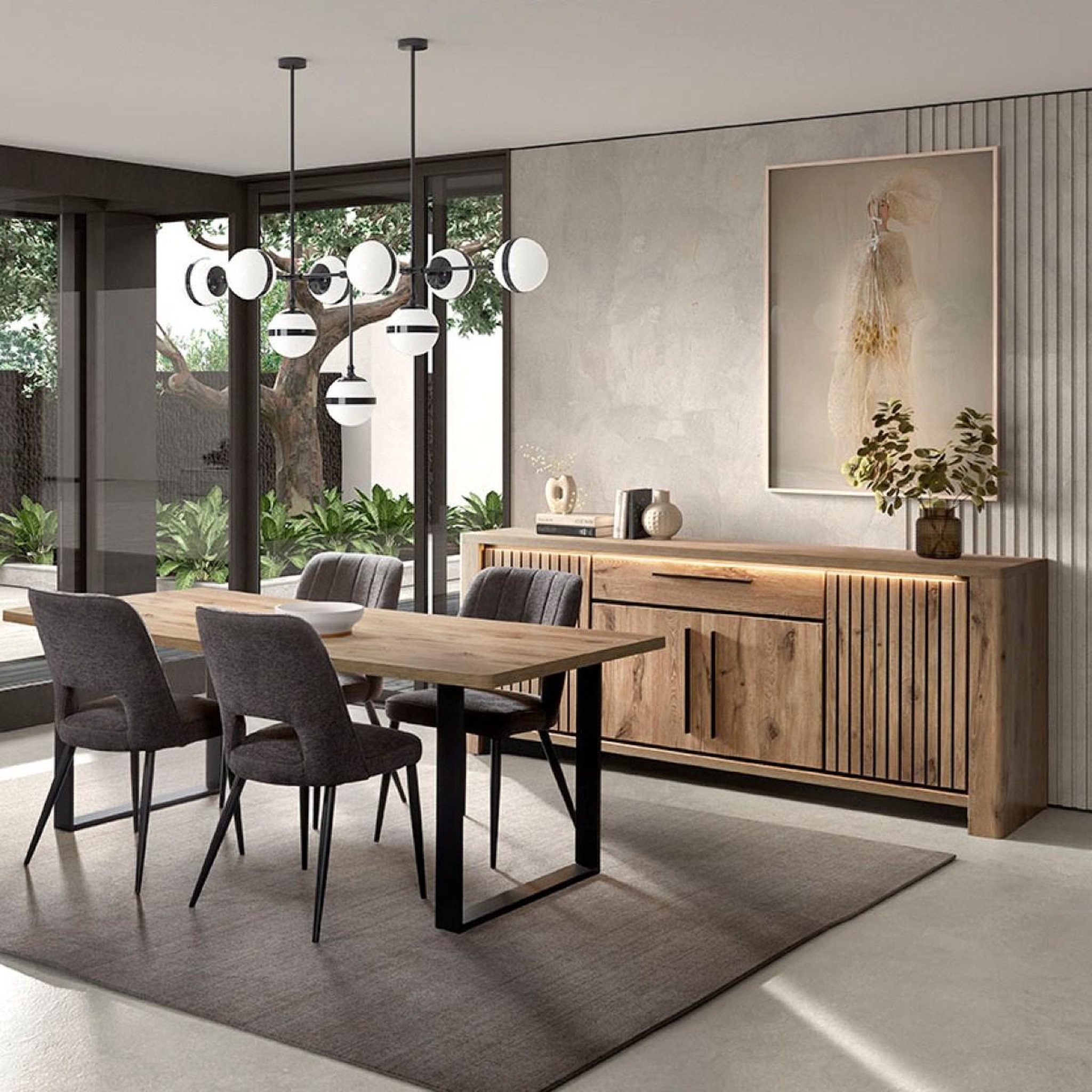 Voir la diapositive 2 : JLC KREATION Buffet bas industriel avec led 220 cm santorini