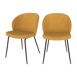 MAISON PAVANE Lot de 2 chaises jaunes en tissu bouclette et pied en métal-Groom