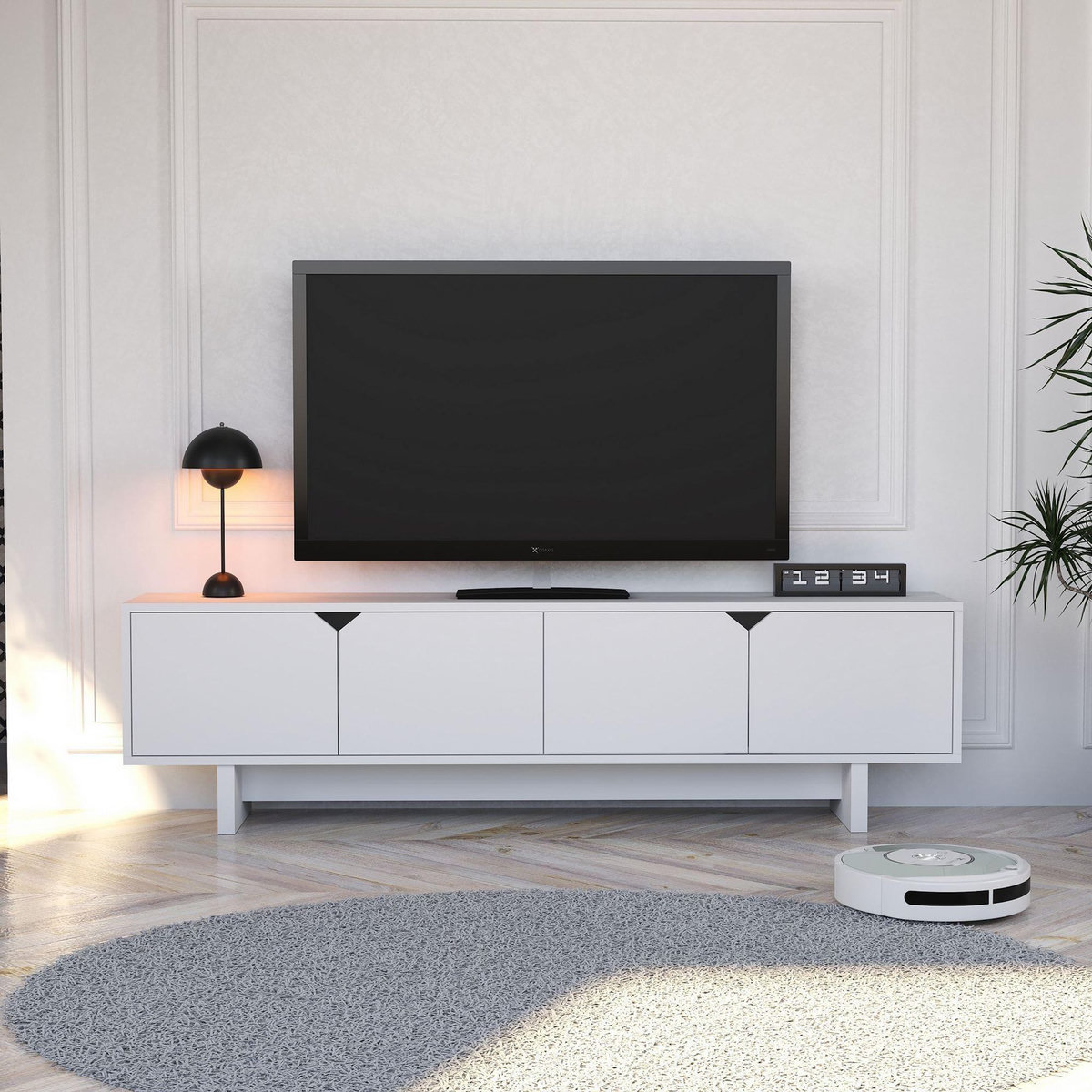 Habitat et Jardin Meuble TV en bois  Doruk  180 x 30 x 50 cm - Blanc