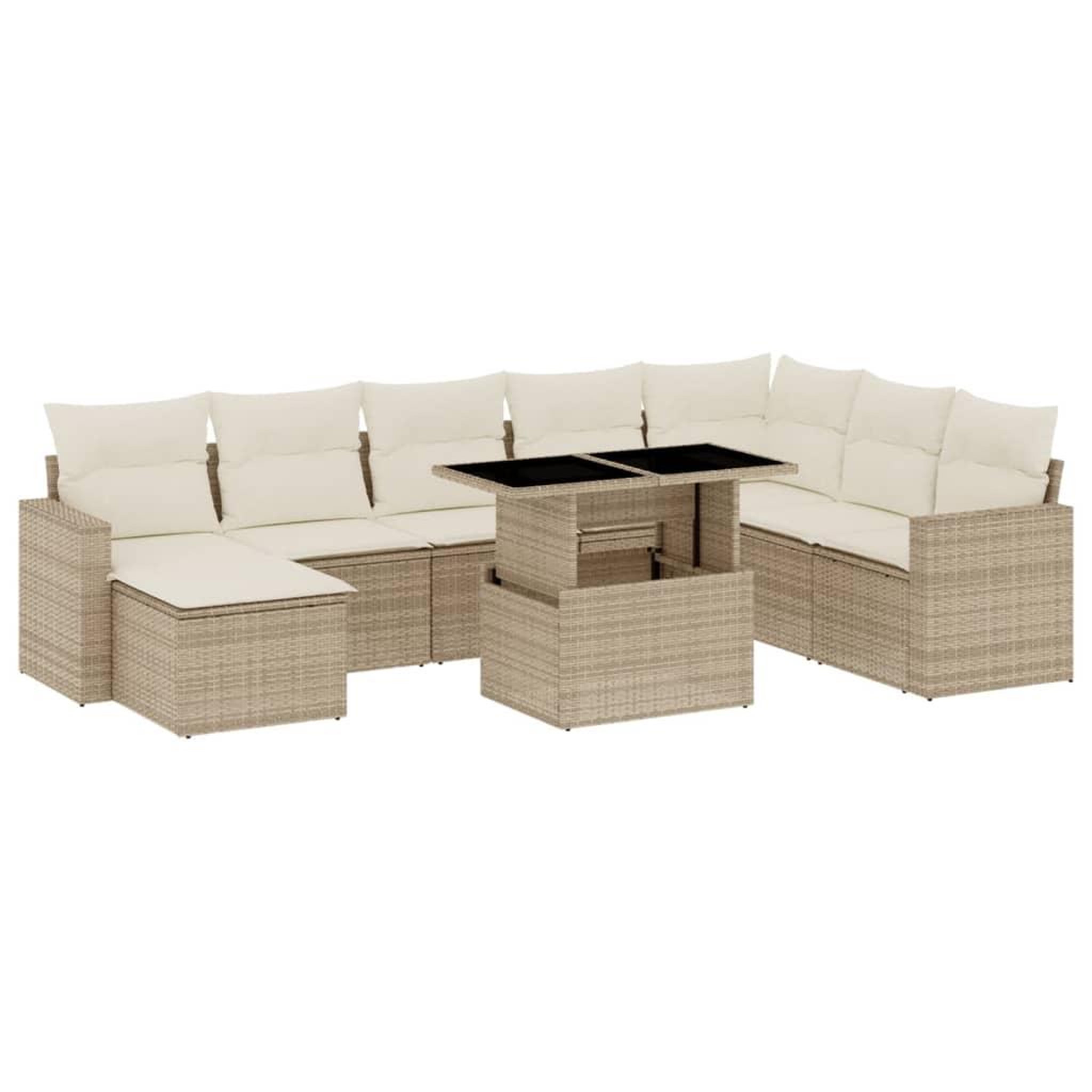 Voir la diapositive 2 : VIDAXL Salon de jardin avec coussins 9 pcs beige resine tressee