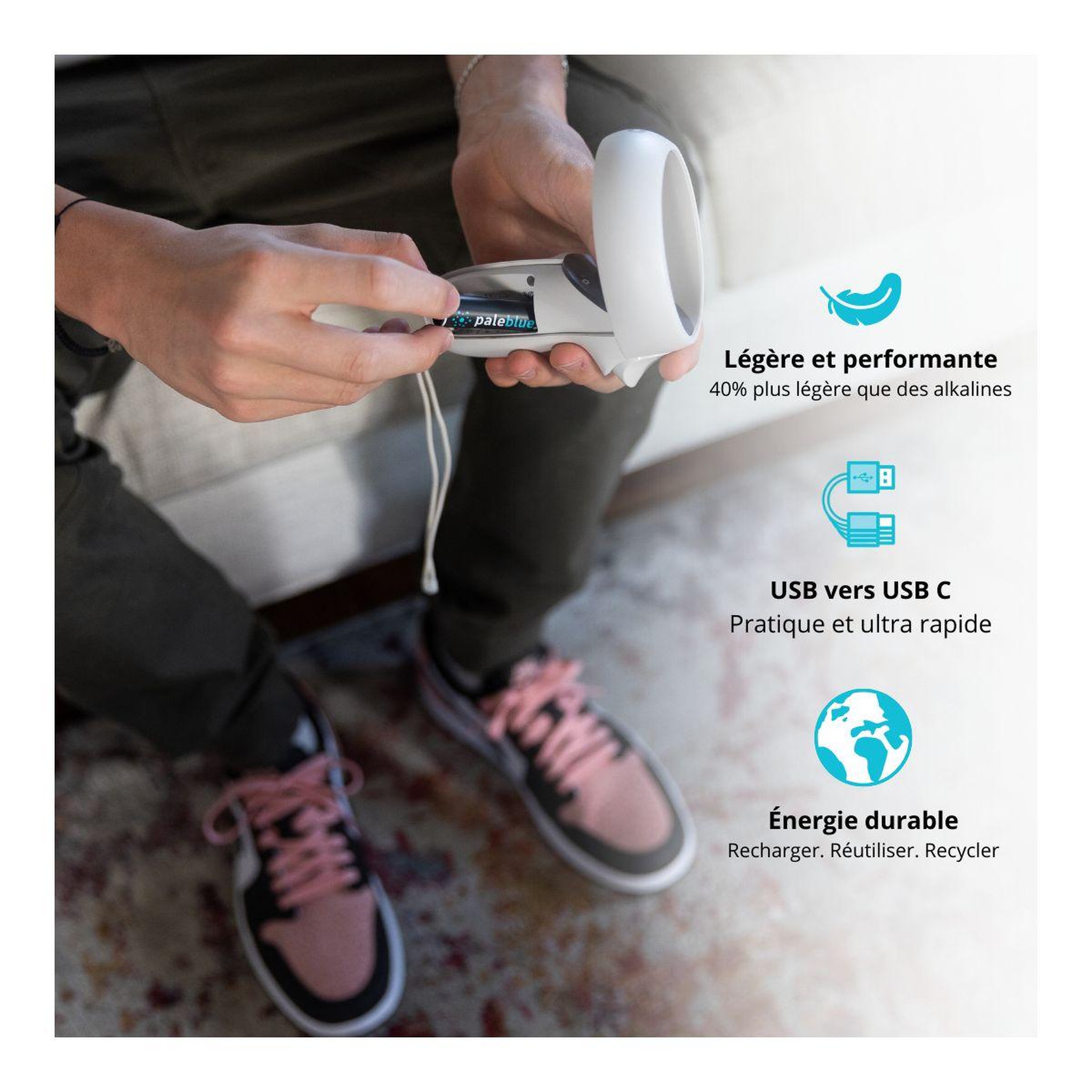 Voir la diapositive 2 : PALE BLUE Pile rechargeable usb aa type c (lr06)