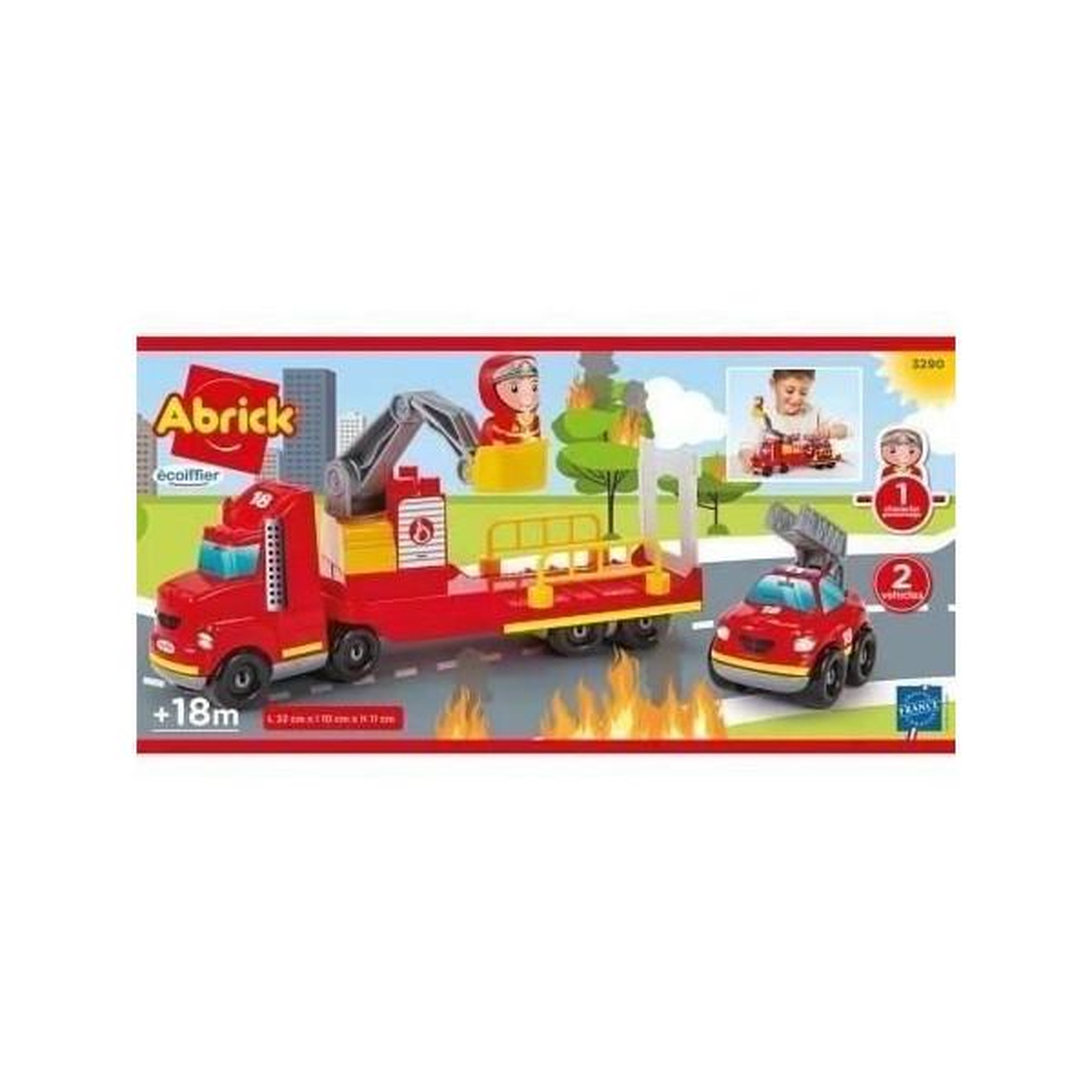 Ecoiffier Ecoiffier Intervention pompier, Abrick 3290, Jeu de construction pour enfant, Camion pompier 32 cm, Des 18 mois, Fabriqué en Fr