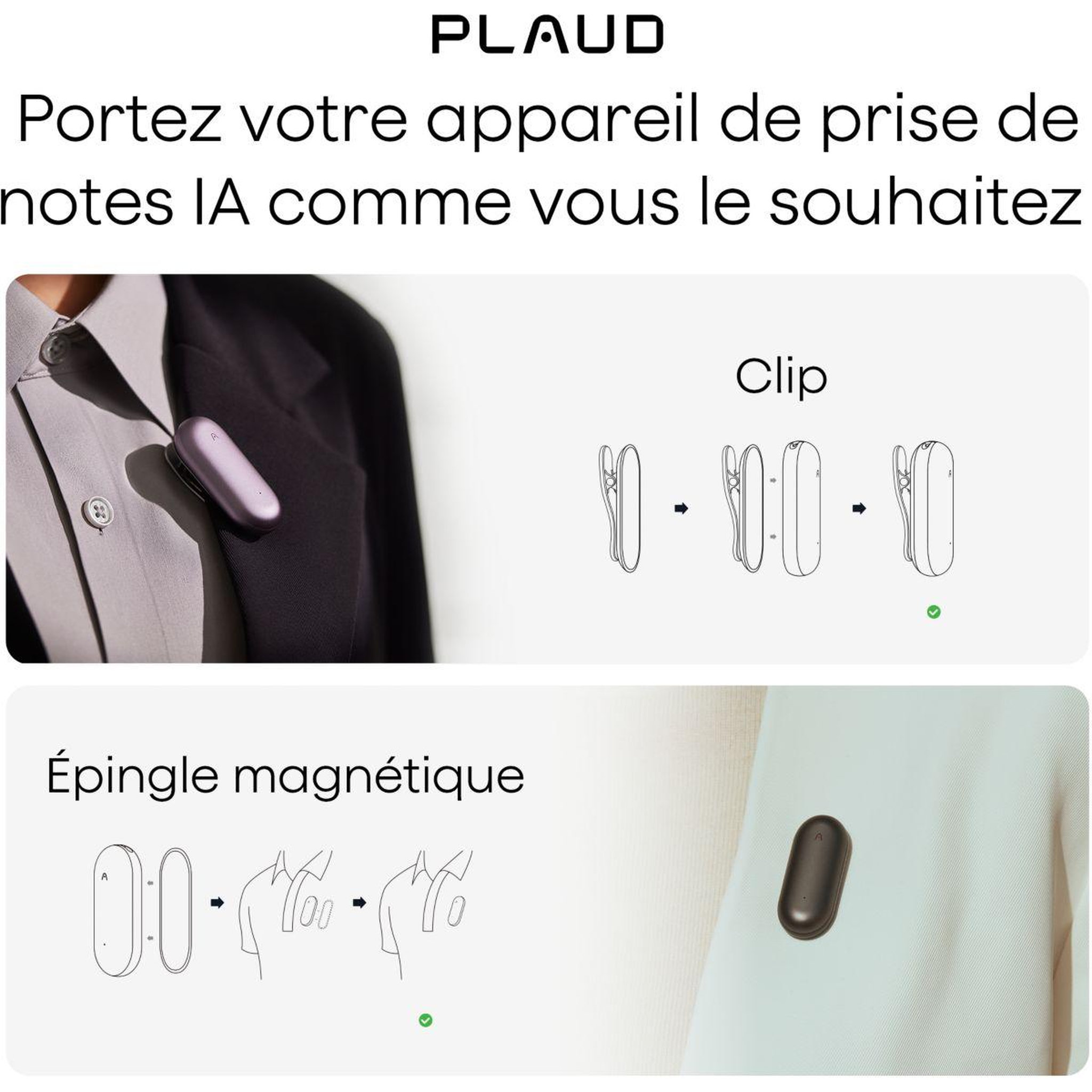 Voir la diapositive 4 : PLAUD DICTAPHONE NotePin Cosmic Gray & accessoires