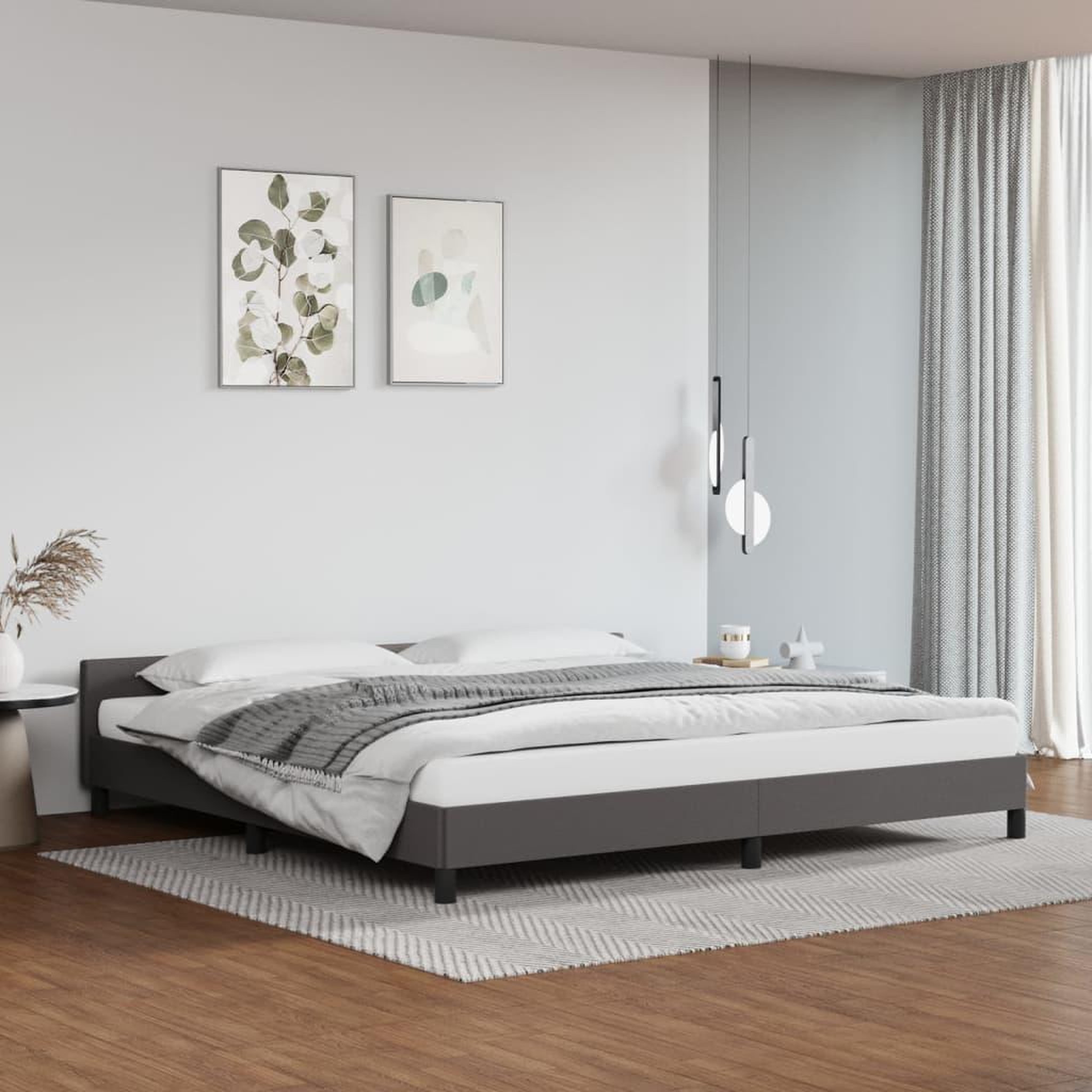 Voir la diapositive 1 : VIDAXL Cadre de lit avec tete de lit sans matelas gris 200x200 cm