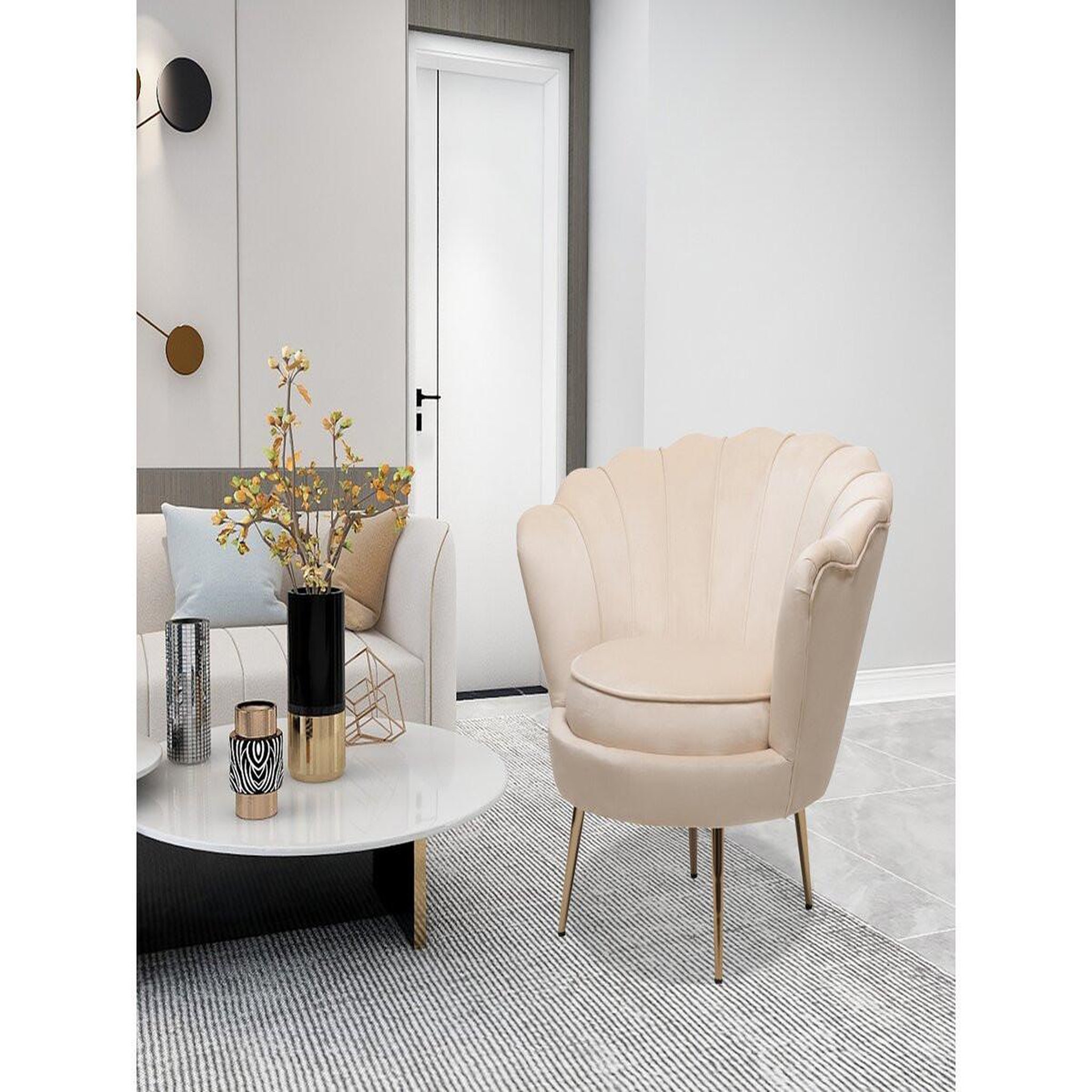 Voir la diapositive 2 : Habitat et Jardin Fauteuil en velours  floria  - 70 x 73 x 76 cm - beige