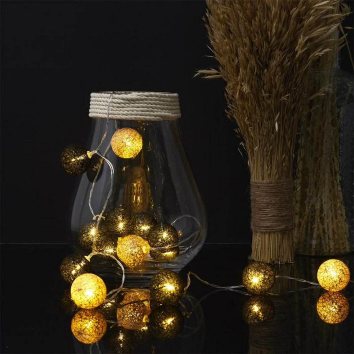 Paris Prix Guirlande Lumineuse Led  Boule  360cm Noir & Or