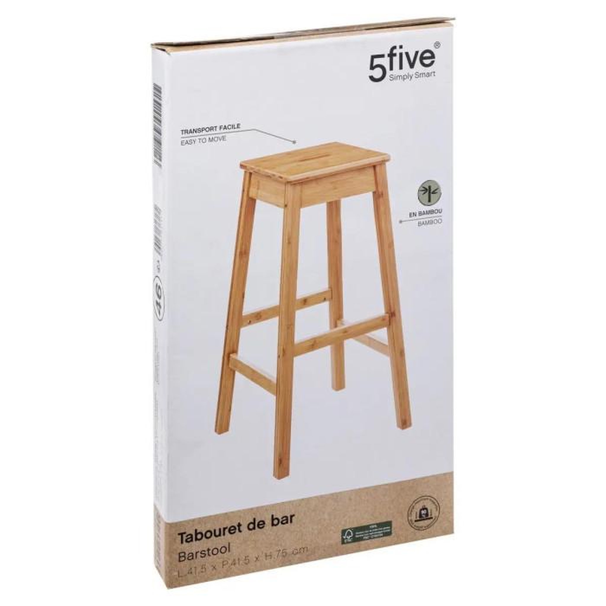 Voir la diapositive 4 : FIVE Lot de 4 Tabourets de Bar  Bambou  75cm Naturel