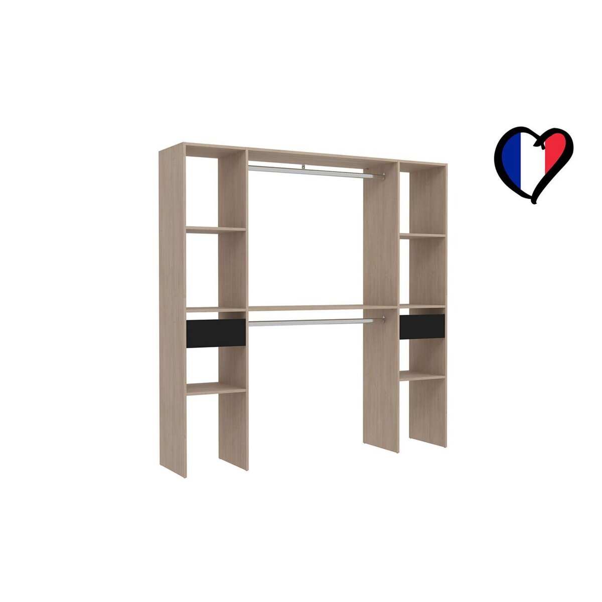 CONCEPT USINE Dressing bois avec 6 étagères, 2 tiroirs et 2 penderies : 180 x 40 x 180 cm ELYSEE