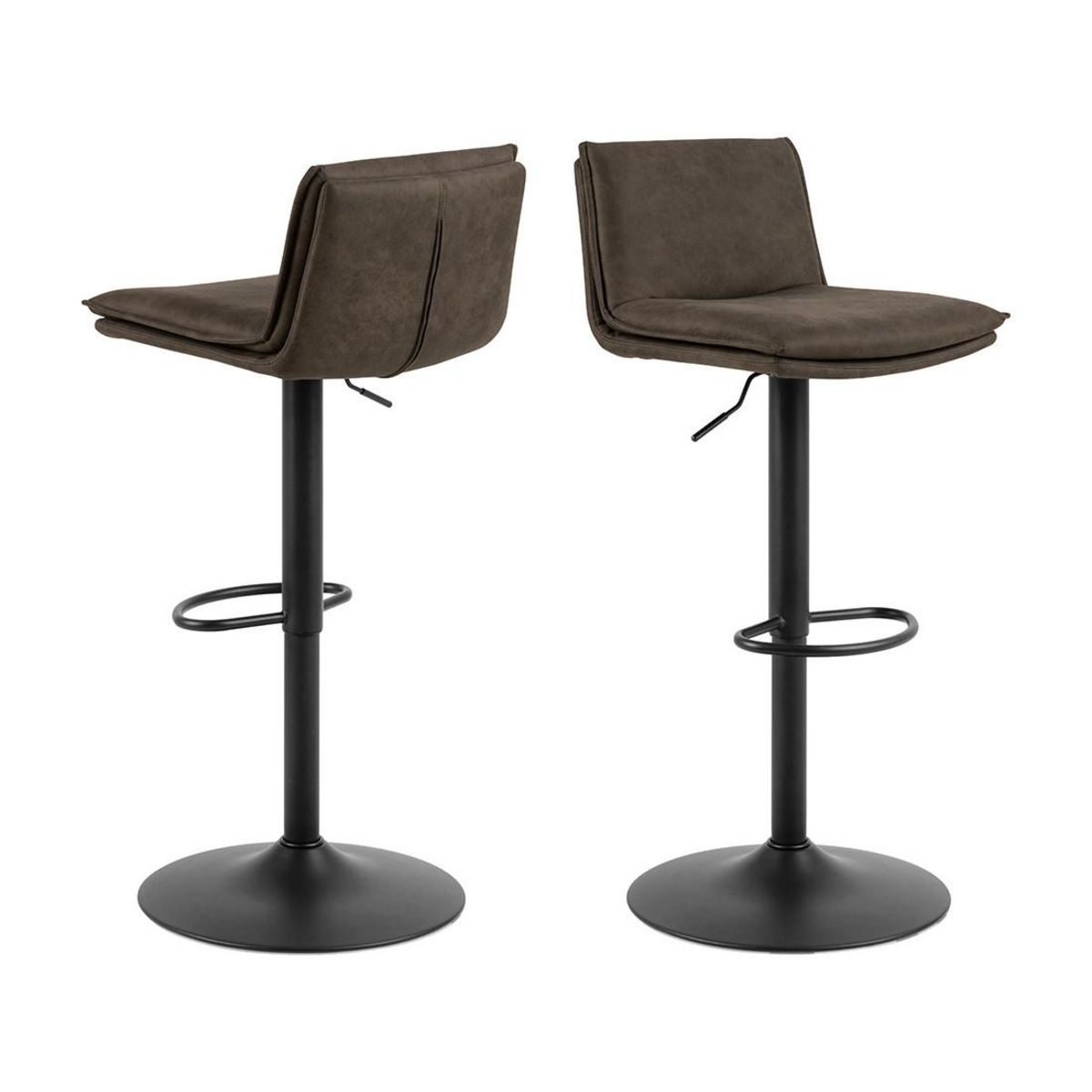 LISA DESIGN Alora - lot de 2 tabourets - ajustables et pivotants - en tissu texturé et suédine - gris anthracite