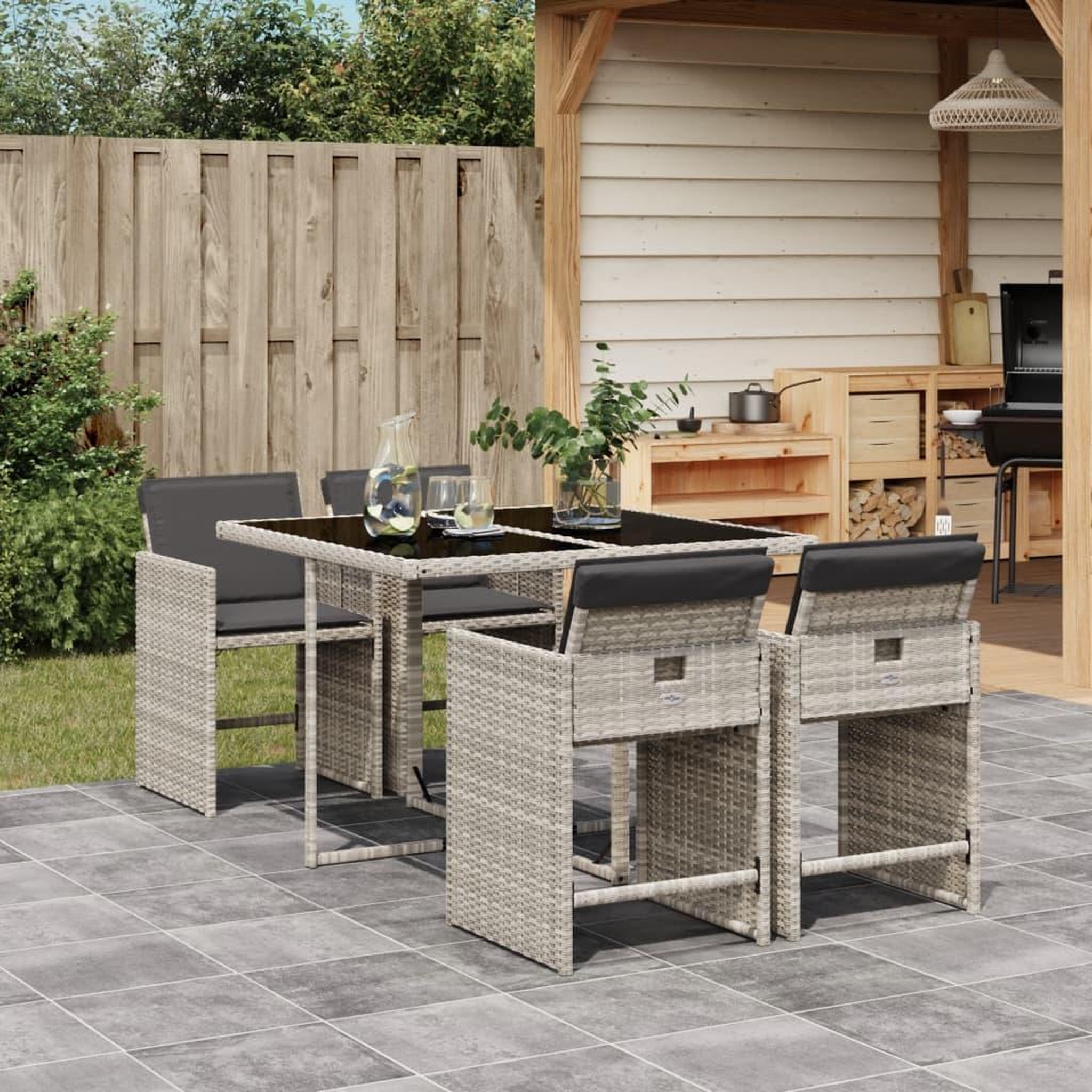 VIDAXL Ensemble a manger de jardin et coussins 5 pcs gris clair rotin