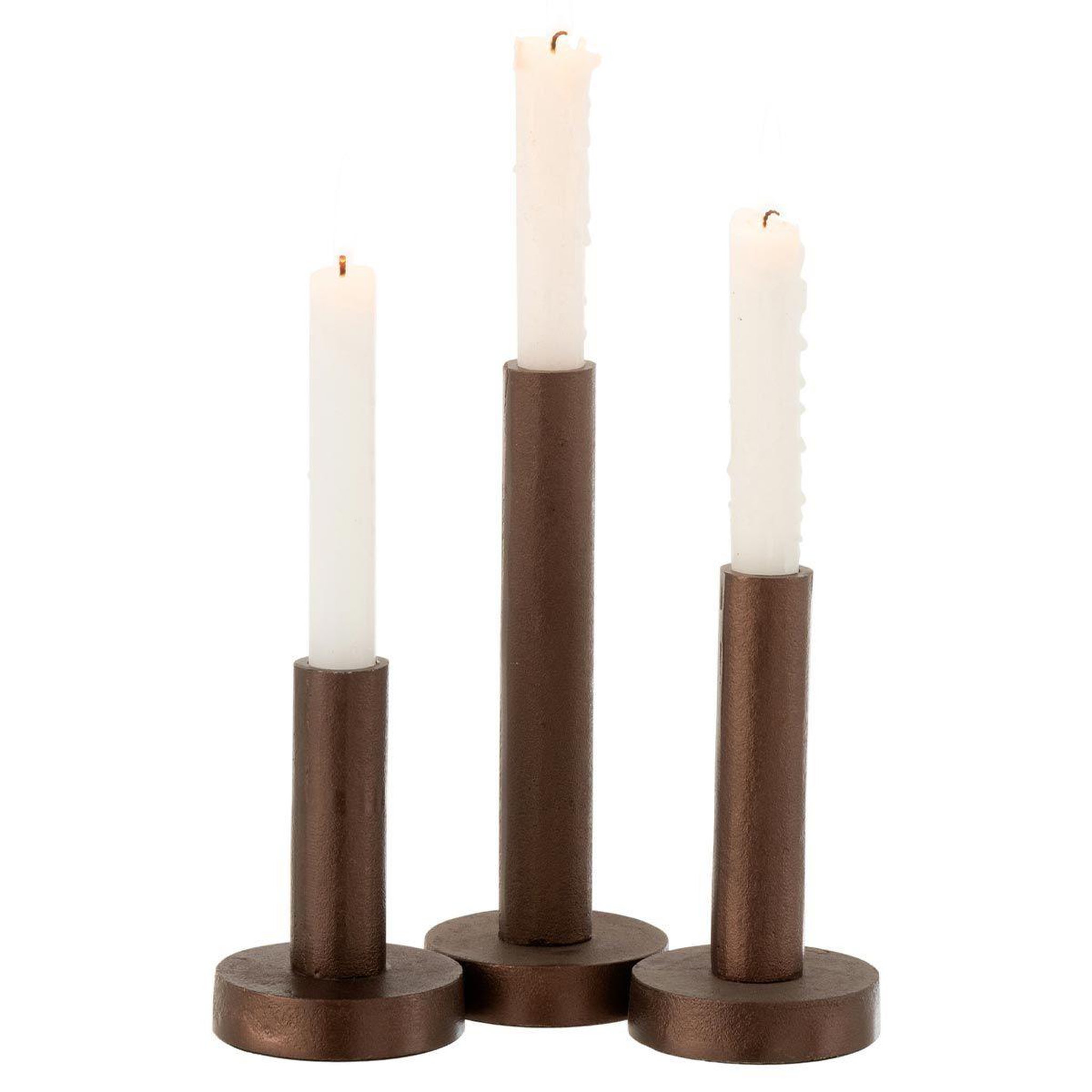 Voir la diapositive 2 : J-LINE Lot de 3 chandeliers déco  mat  21cm marron foncé
