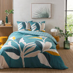 FUTURE HOME Parure de lit 2 personnes tropical réversible feuilles. Coloris disponibles : Vert