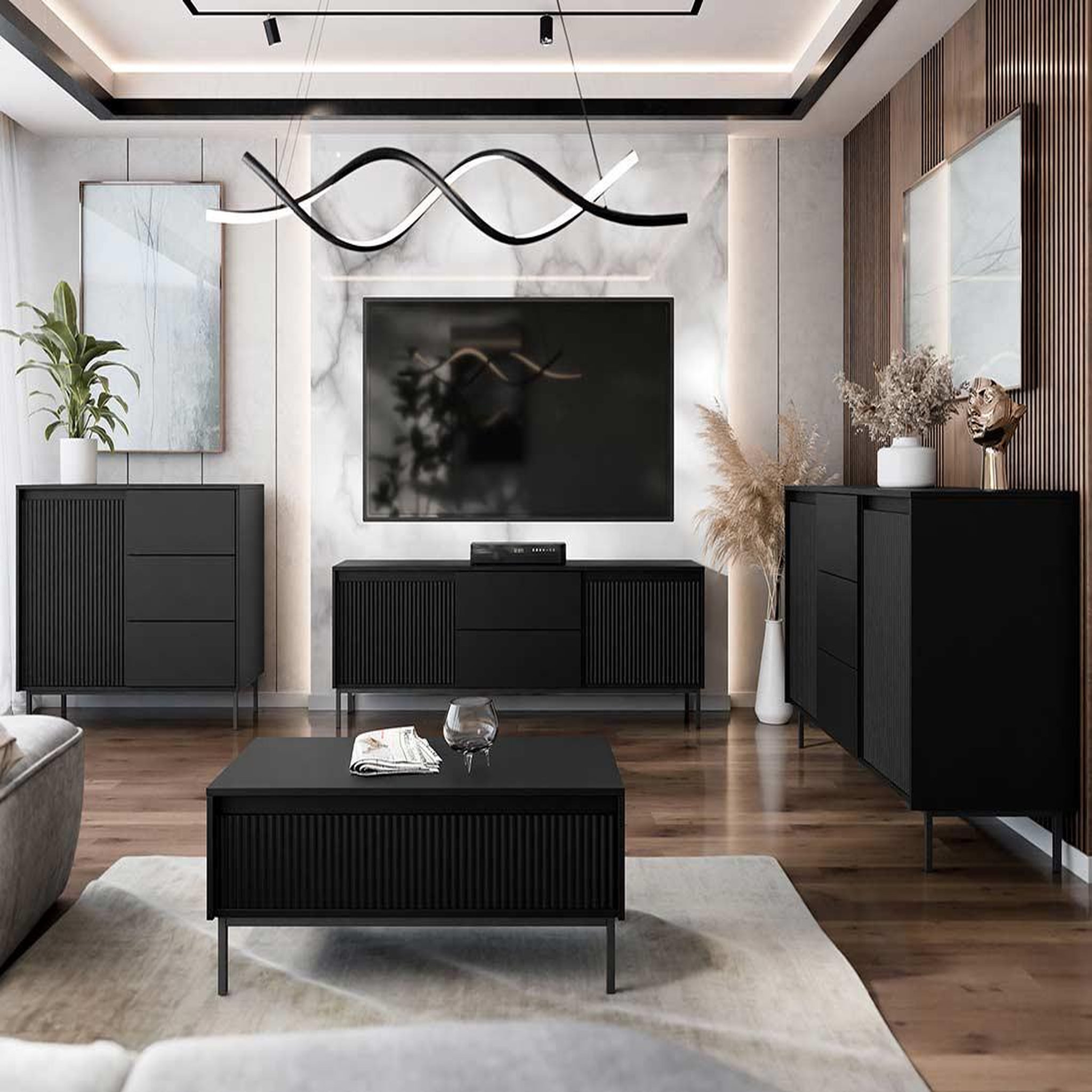 Voir la diapositive 2 : BEST MOBILIER Girona - table basse - noir - 1 tiroir - 100 cm