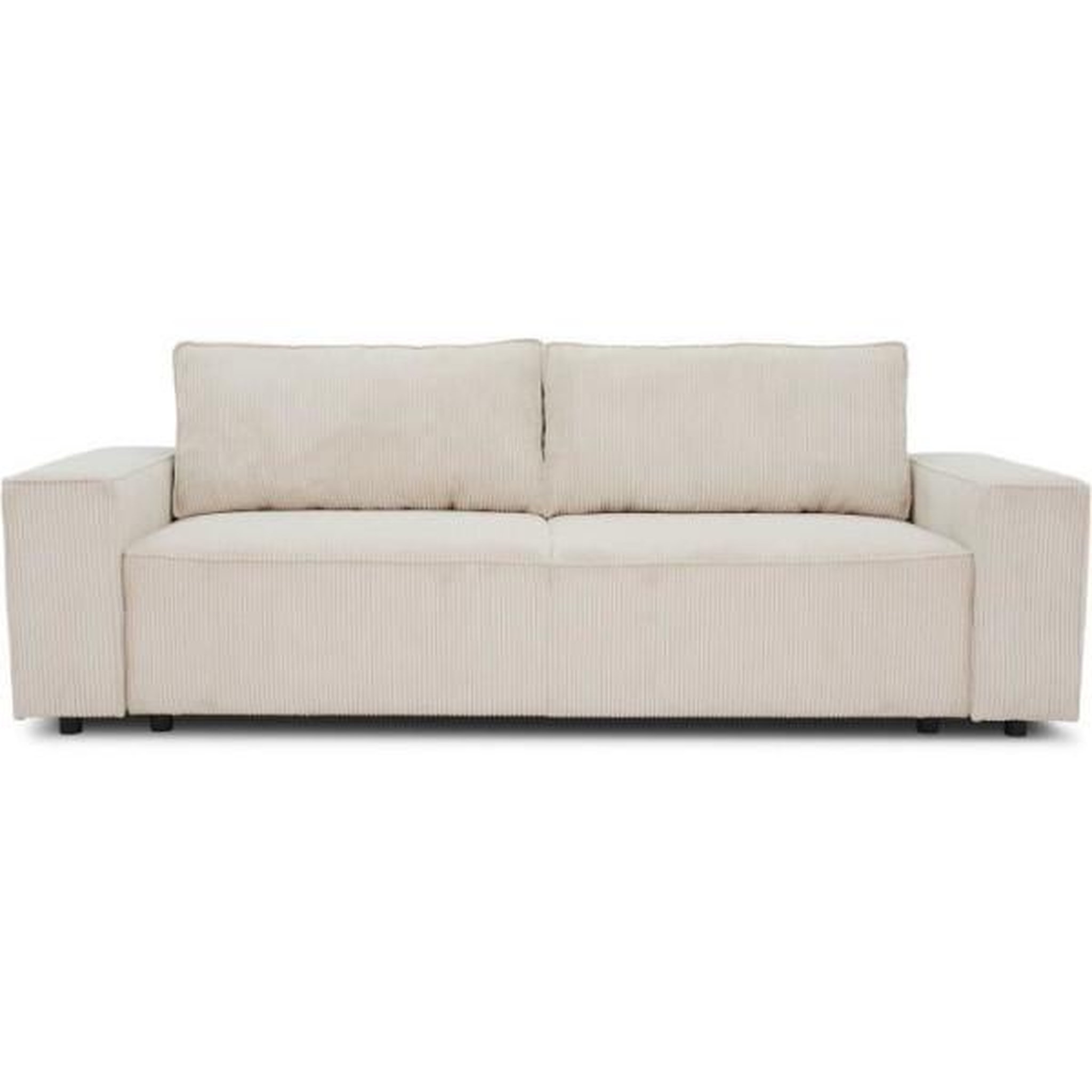 MARKET24 Canapé droit convertible 3 places JOSH - velours côtelé beige - Coffre de rangement - L239xP86xH85cm