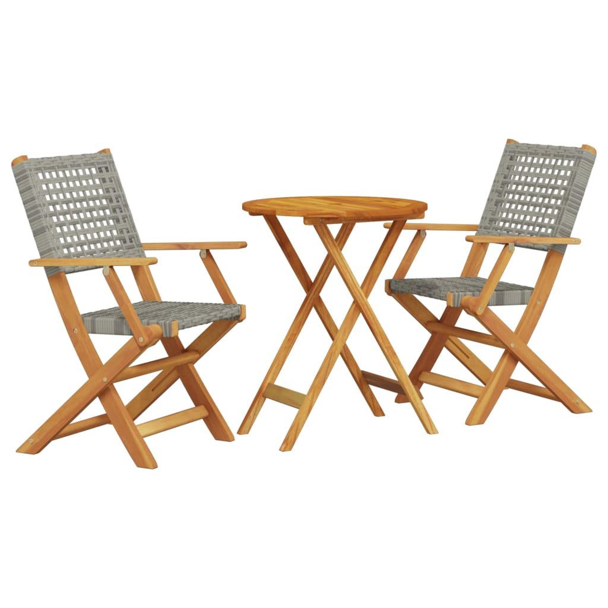 Voir la diapositive 2 : VIDAXL Ensemble de bistro 3 pcs gris resine tressee et bois massif