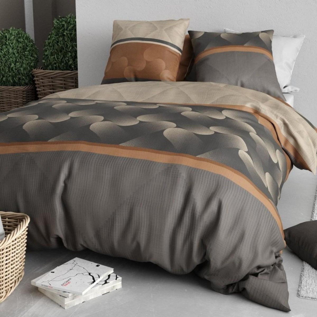 ATELIER DU COTON Housse de couette 260x240 JASPE + 2 taies coton 57 fils