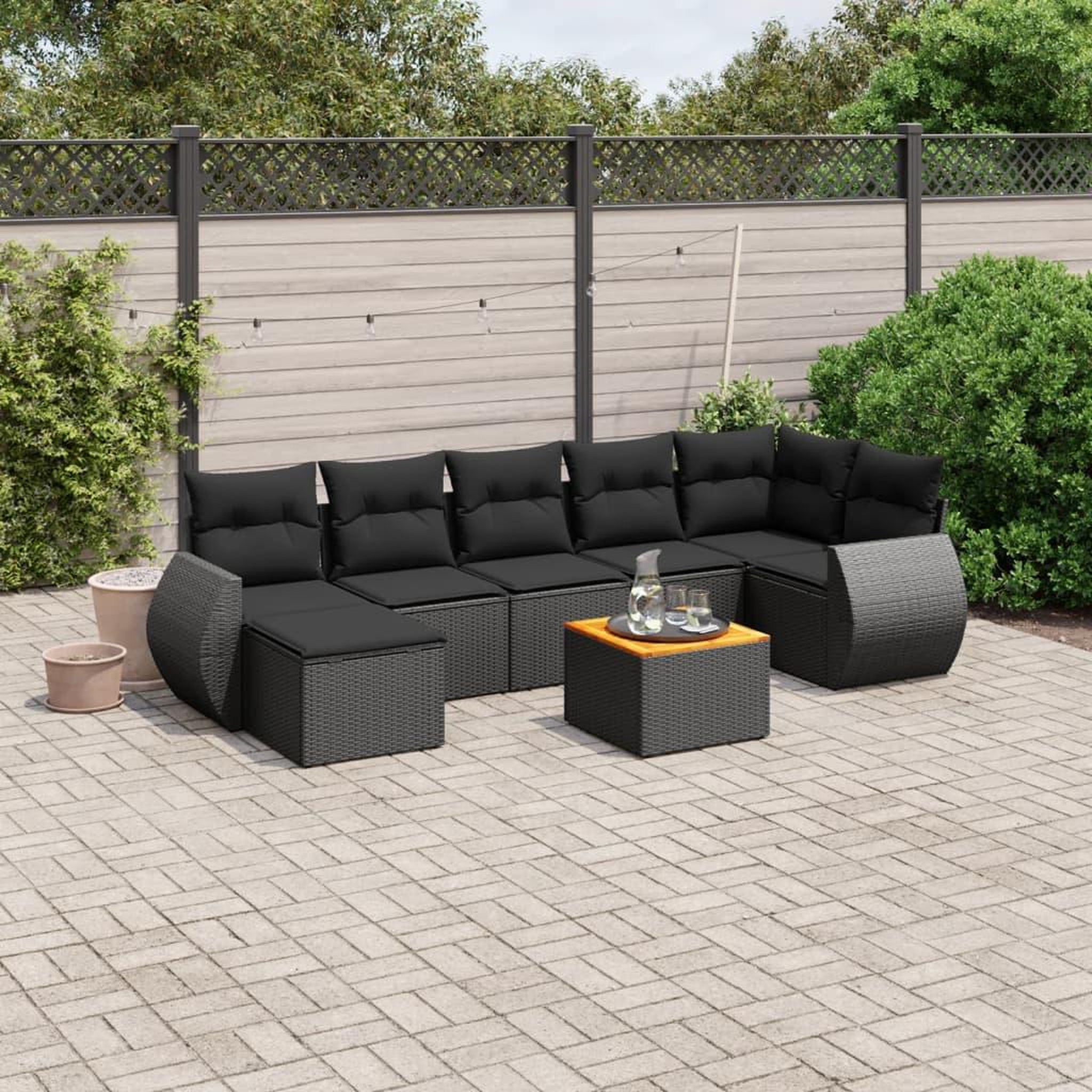 VIDAXL Salon de jardin 8 pcs avec coussins noir resine tressee