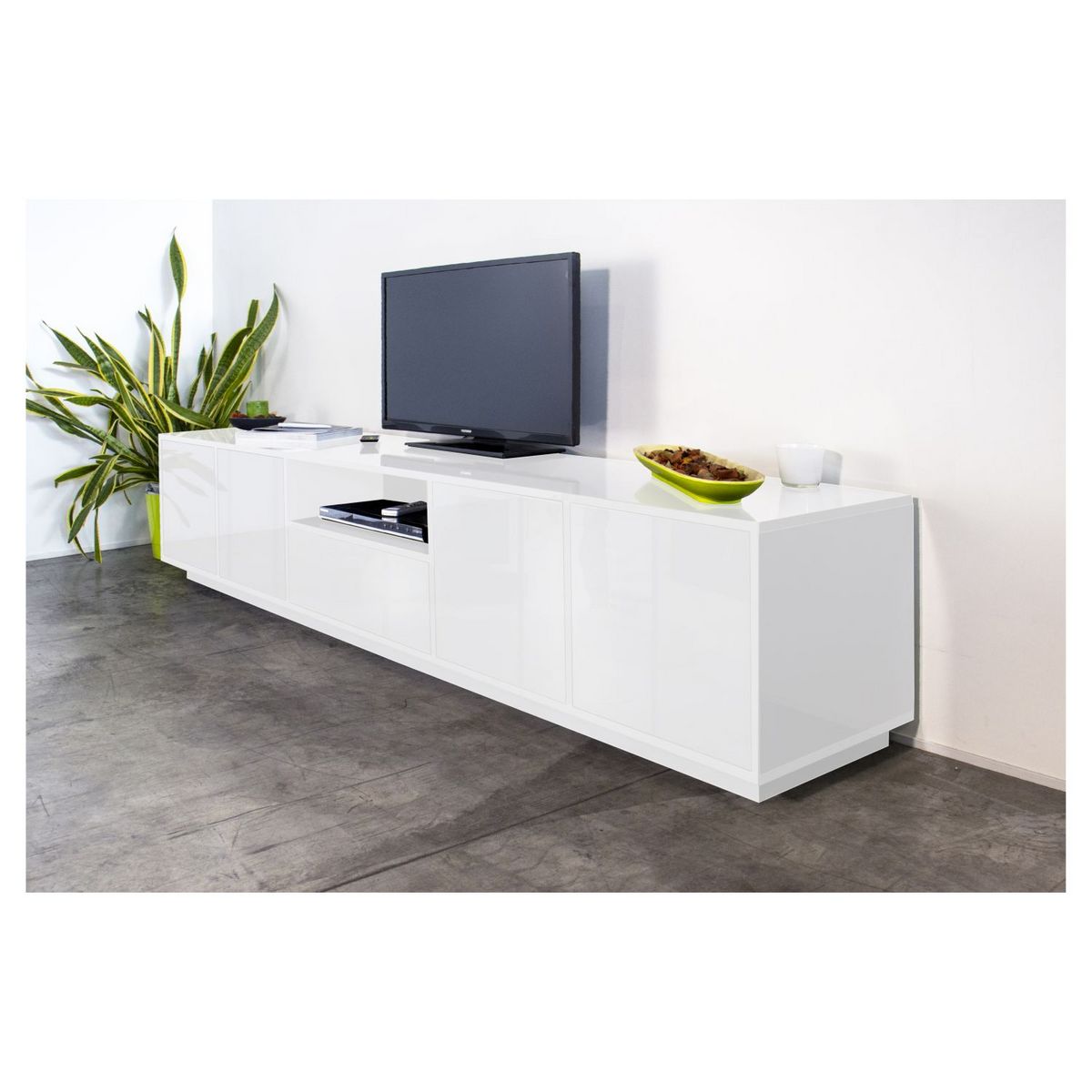 Meuble TV moderne 4 portes 1 tiroir 220 cm LUCERA