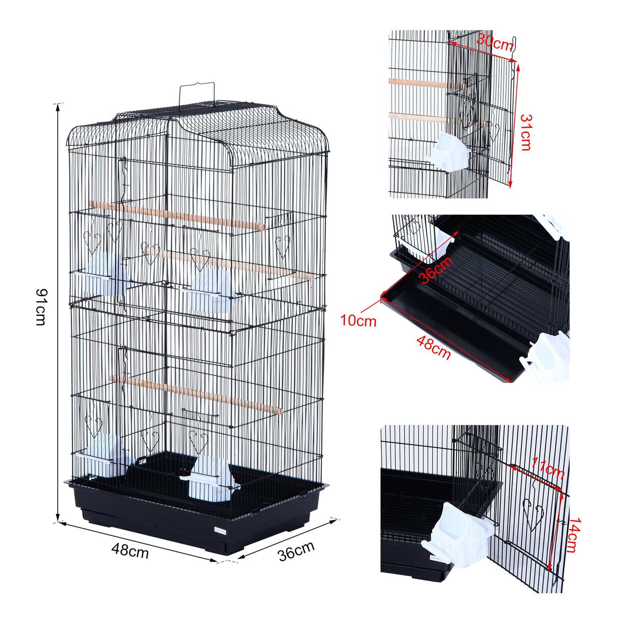 Voir la diapositive 3 : PAWHUT PawHut Cage à oiseaux volière avec mangeoires perchoirs plateau amovible dim. 48L x 36l x 91H cm métal PS noir